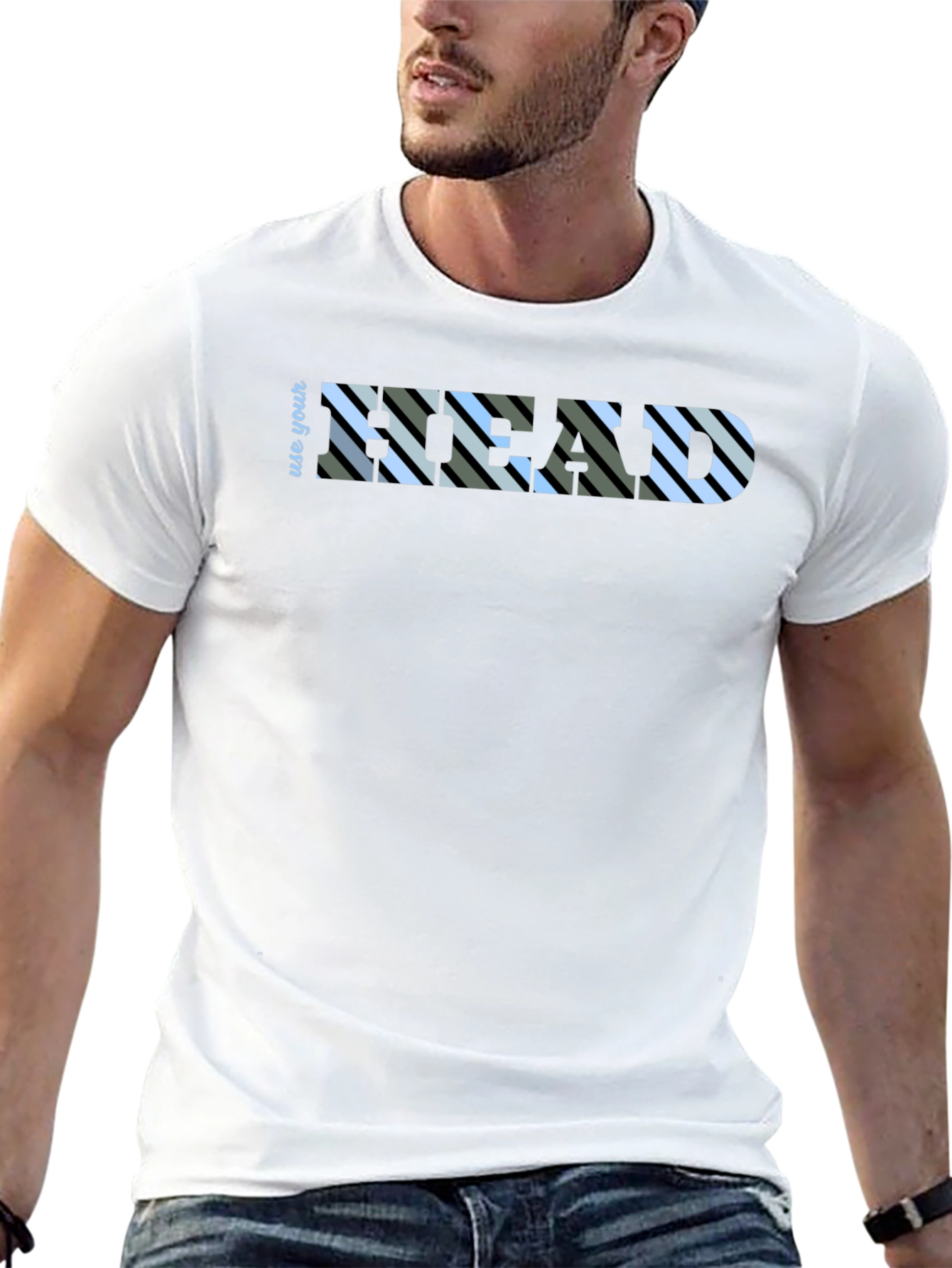 Use Your Head Striped Graphic Tee - Black