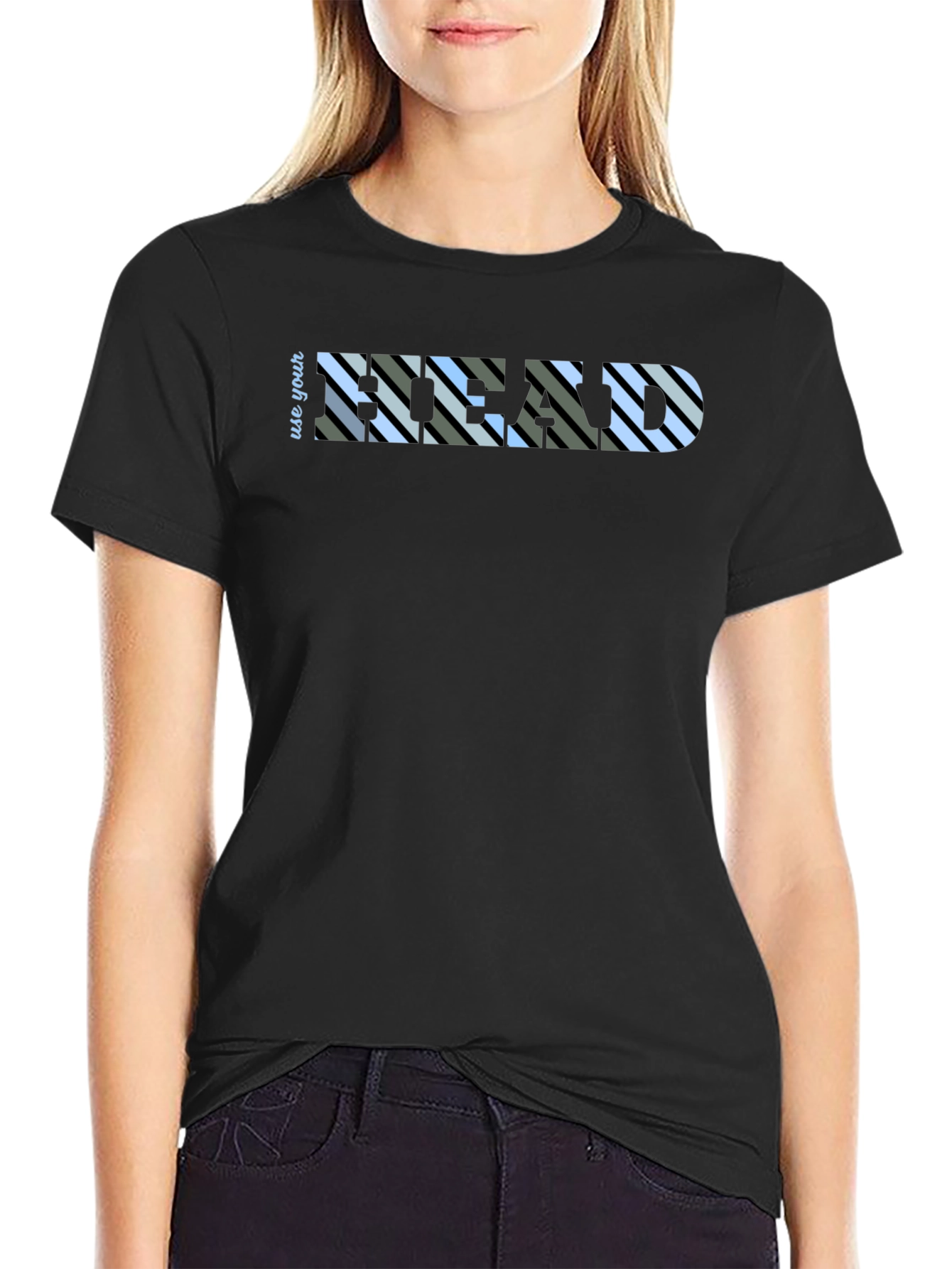 Use Your Head Striped Graphic Tee - Black