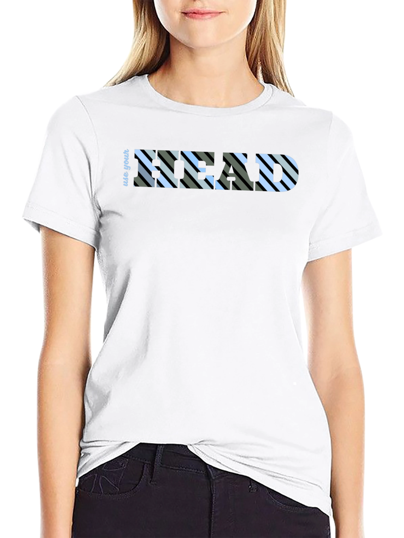 Use Your Head Striped Graphic Tee - Black