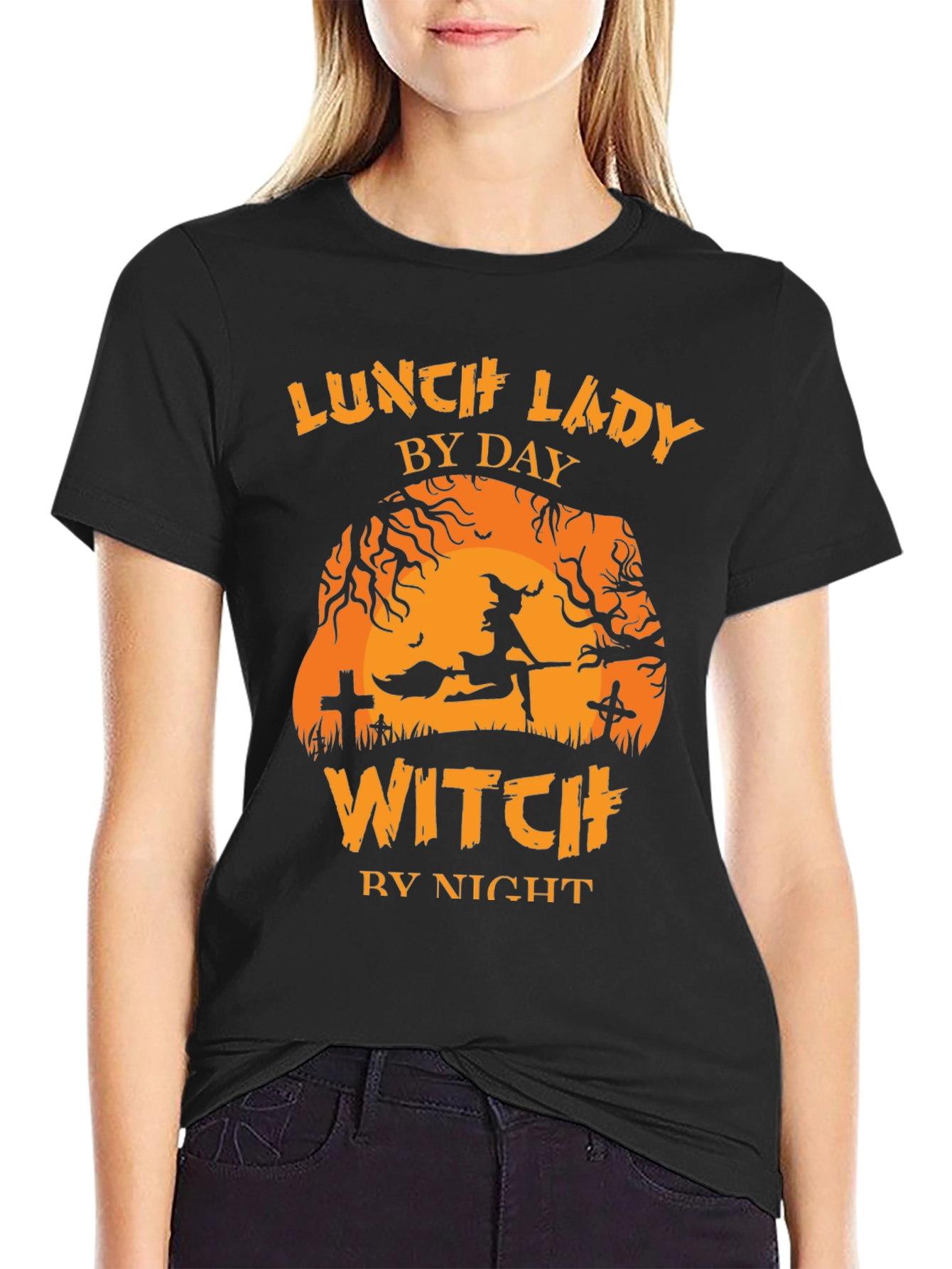 Lunch Lady By Day Witch By Night Halloween T-Shirt