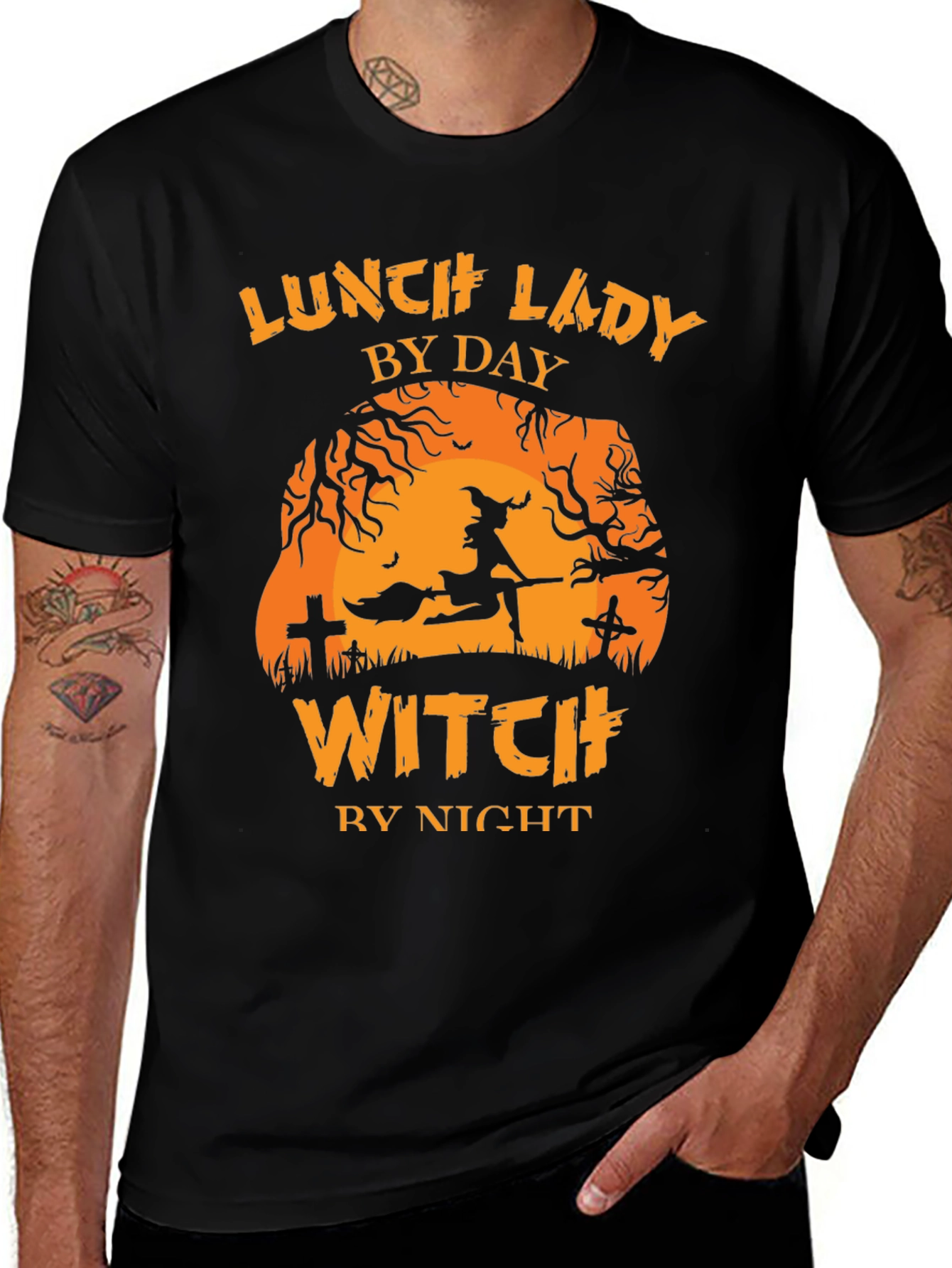 Lunch Lady By Day Witch By Night Halloween T-Shirt