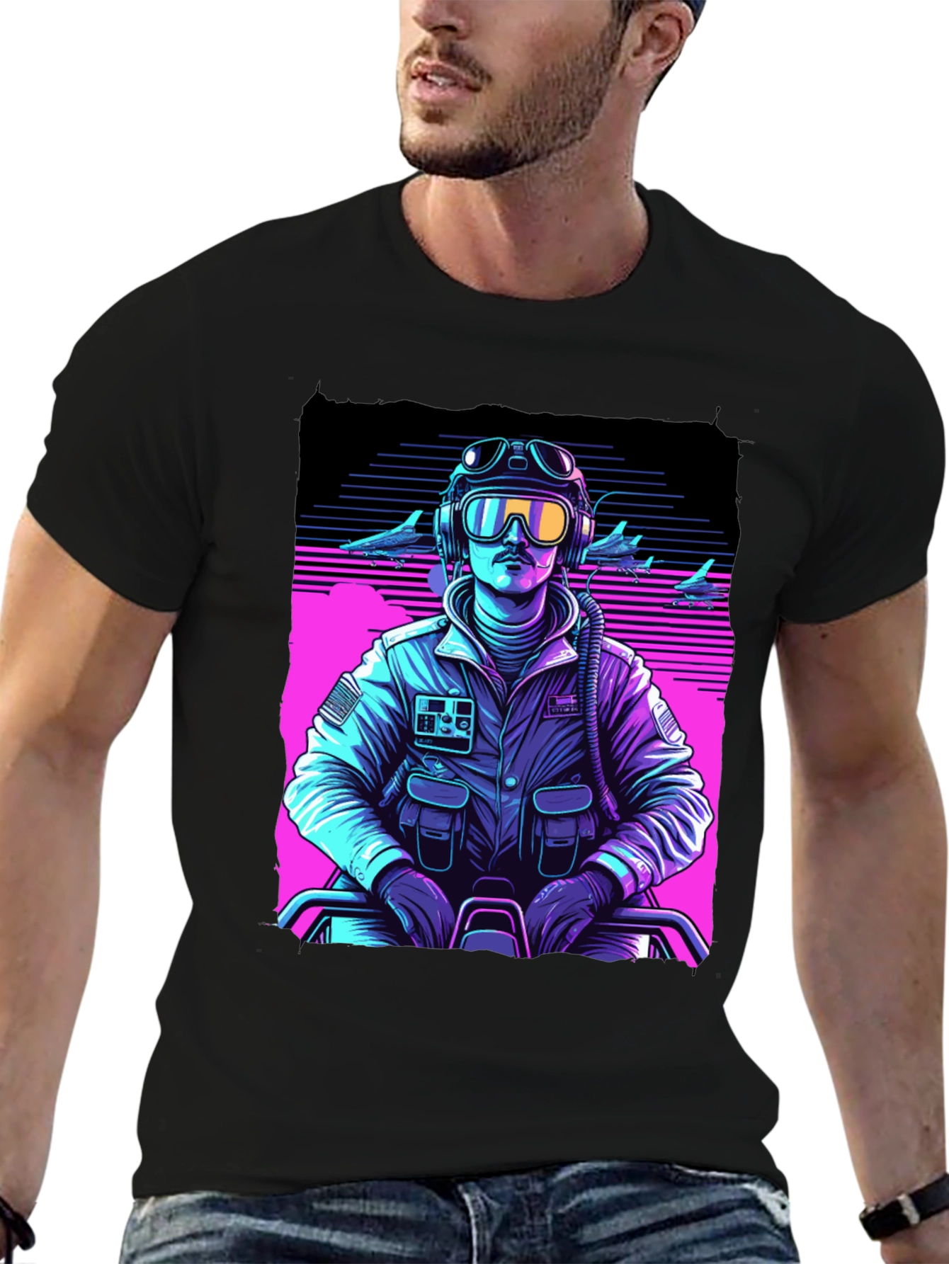 Retro Pilot Graphic Tee - 80s Inspired Design