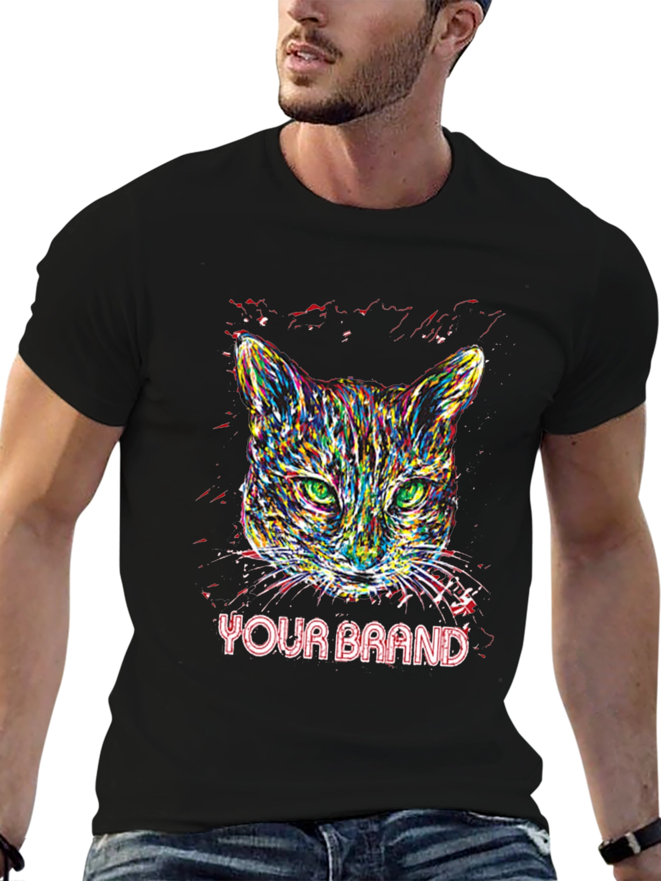Vibrant Cat Graphic T-Shirt - Your Brand
