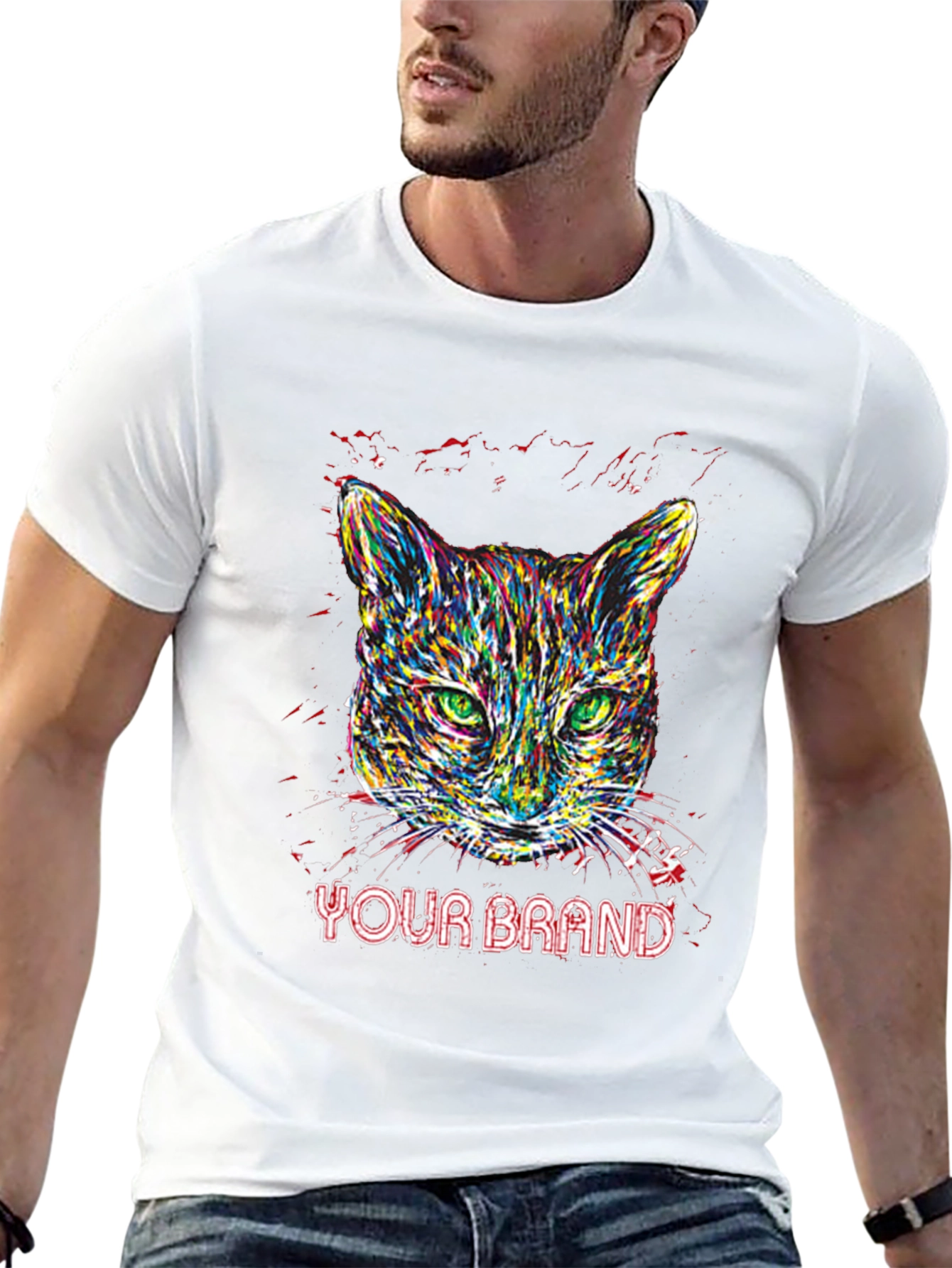 Vibrant Cat Graphic T-Shirt - Your Brand