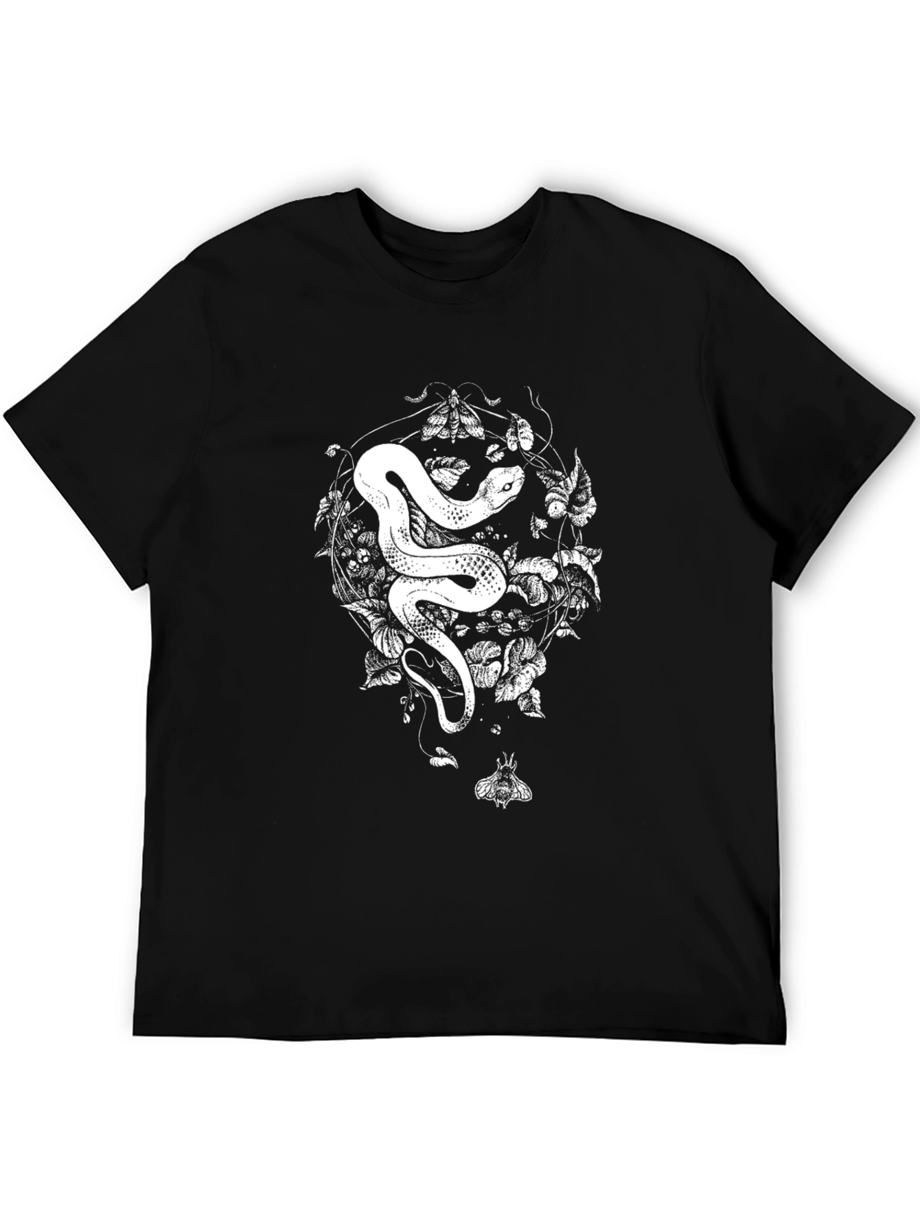 Snake & Moth Graphic Tee - Black Cotton T-Shirt