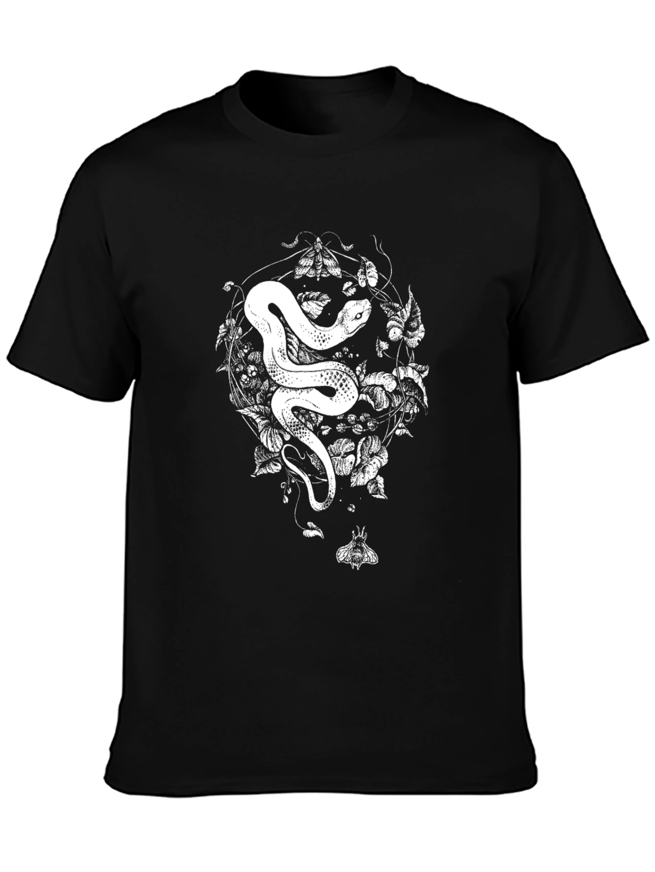 Snake & Moth Graphic Tee - Black Cotton T-Shirt