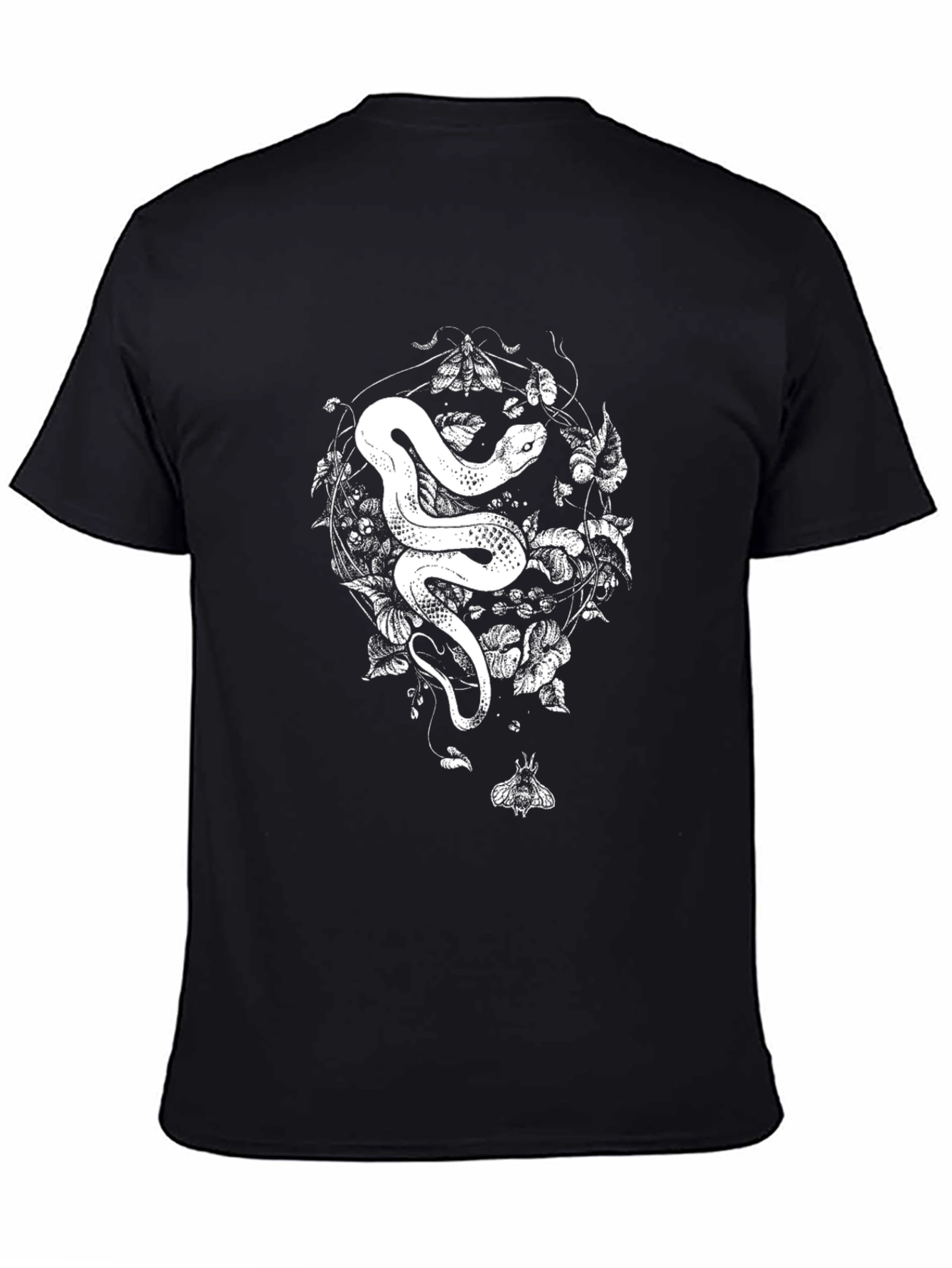 Snake & Moth Graphic Tee - Black Cotton T-Shirt