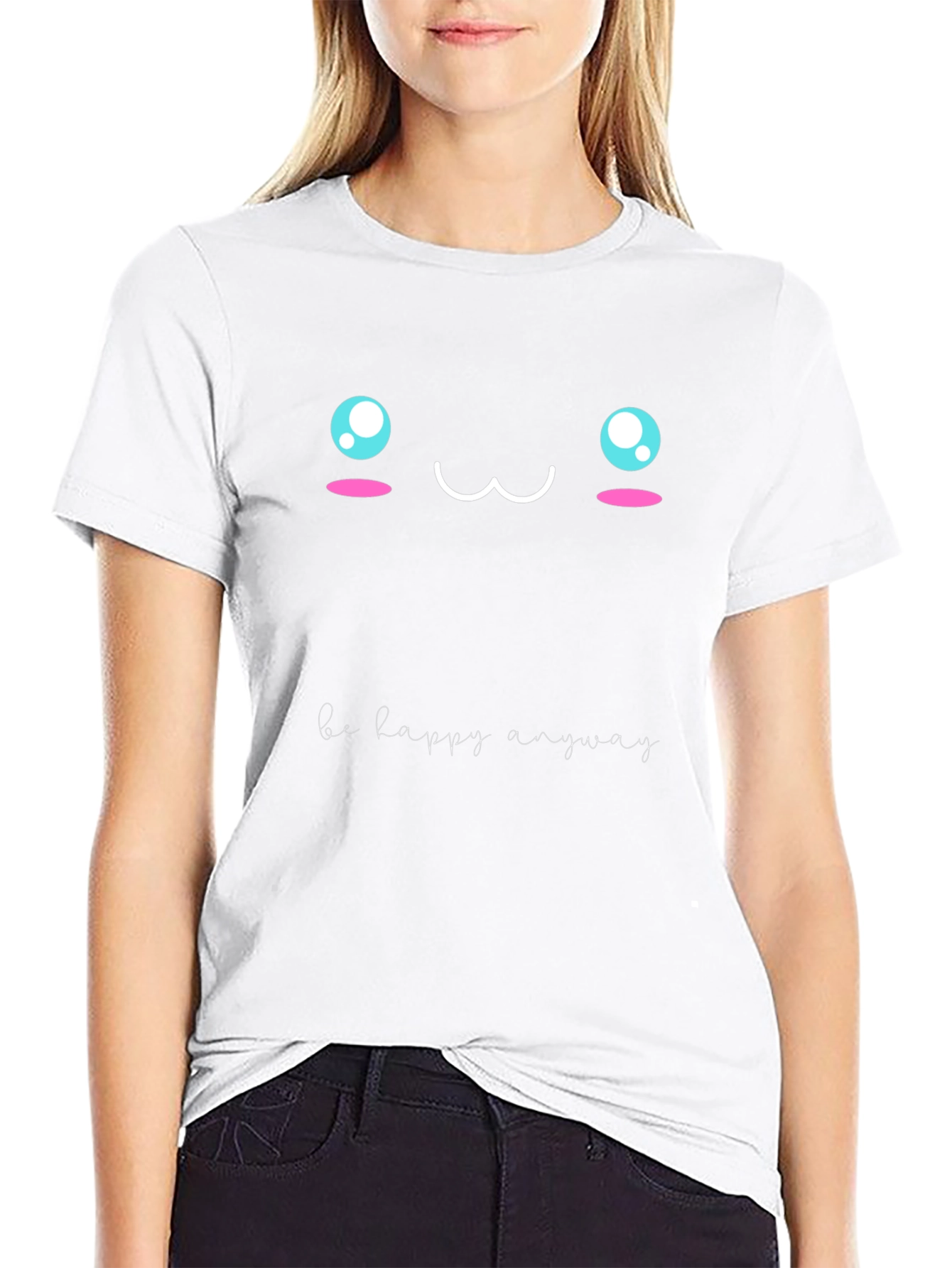 Cute Anime Face Graphic Tee - Be Happy Anyway
