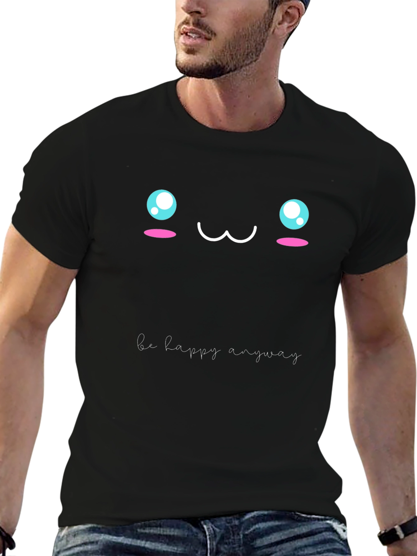Cute Anime Face Graphic Tee - Be Happy Anyway