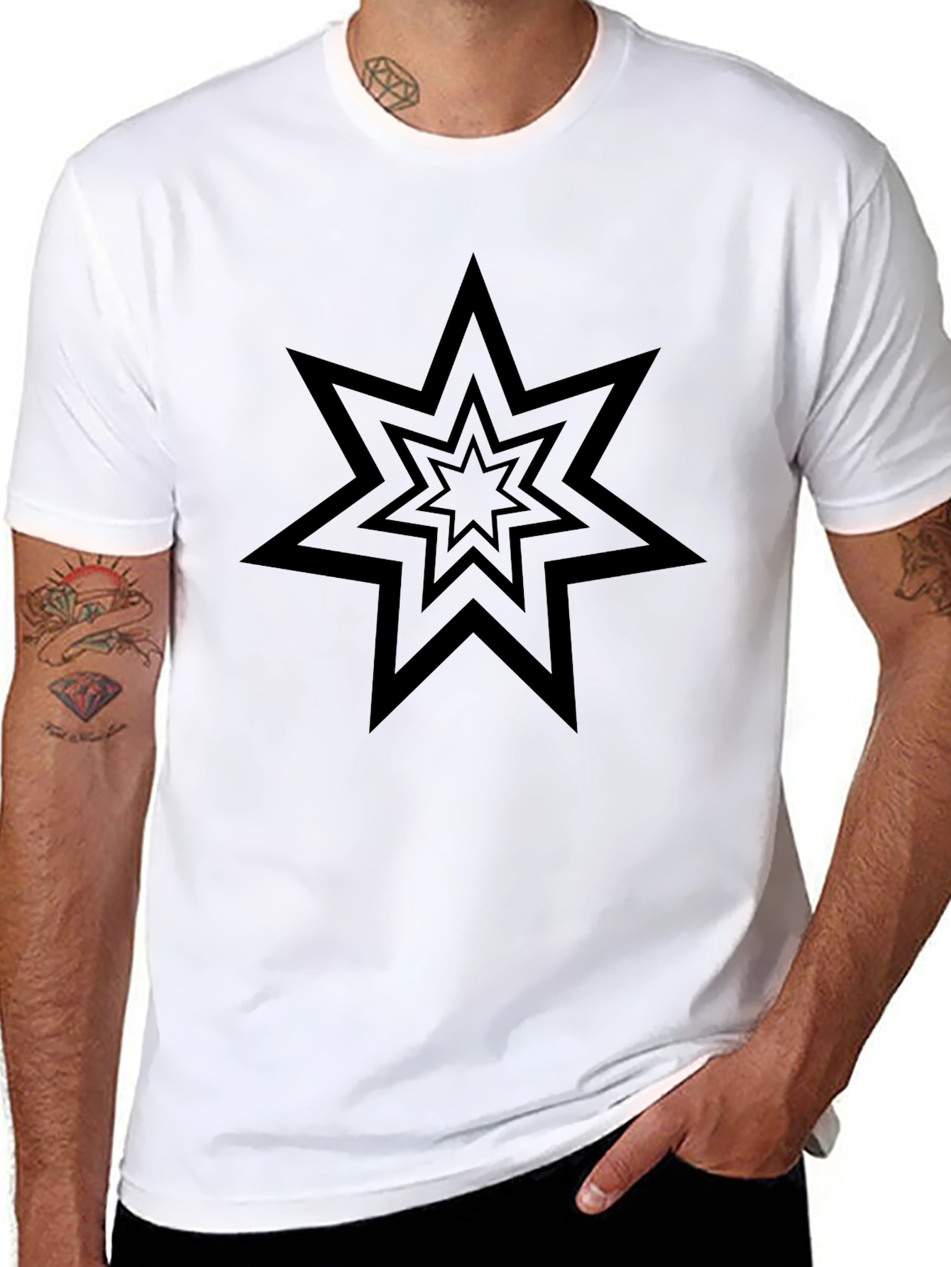 Geometric Starburst Graphic Tee - Black Cotton Comfort