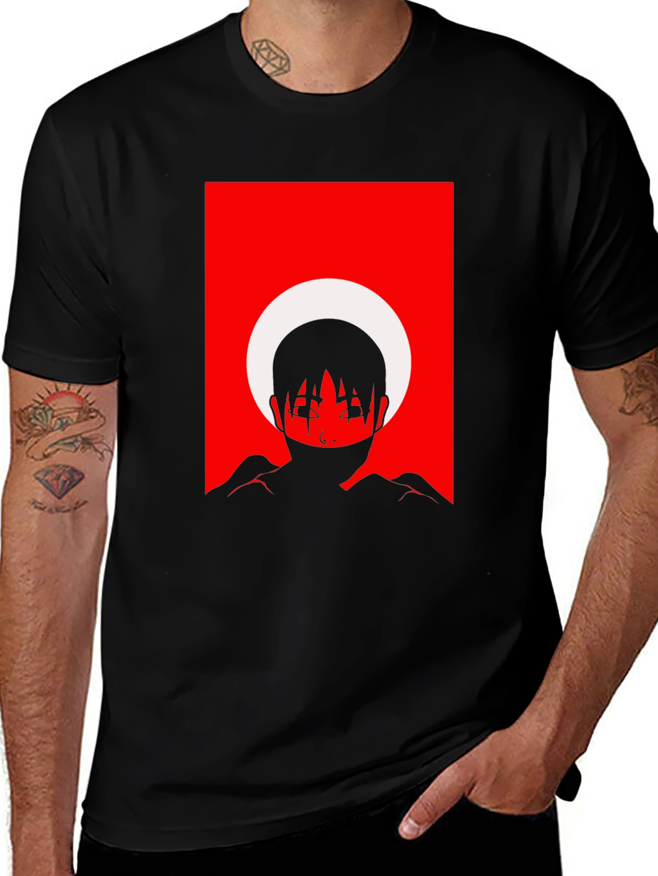 Abstract Anime Graphic Tee - Black