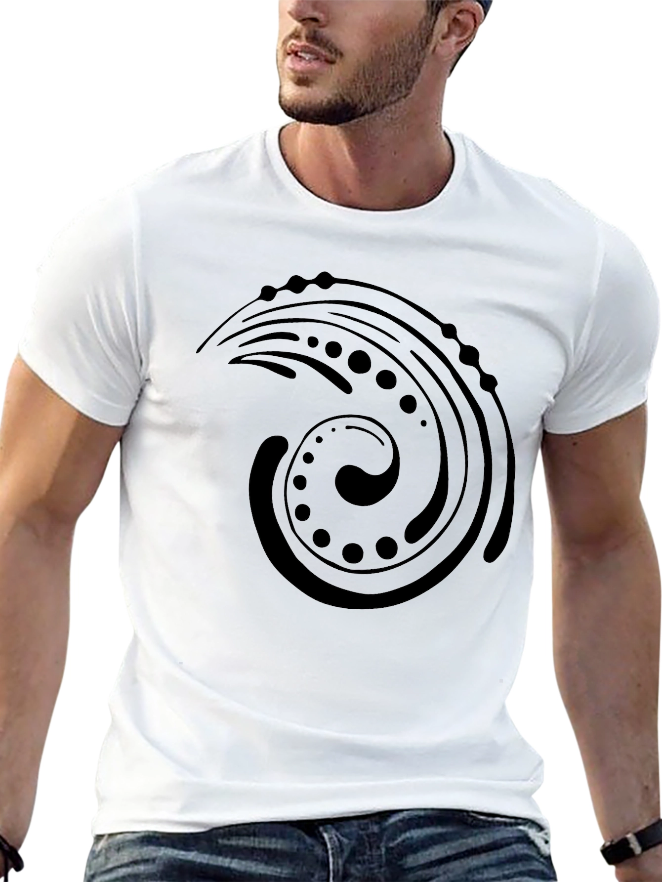 Black Graphic Tee: Abstract Swirl Design