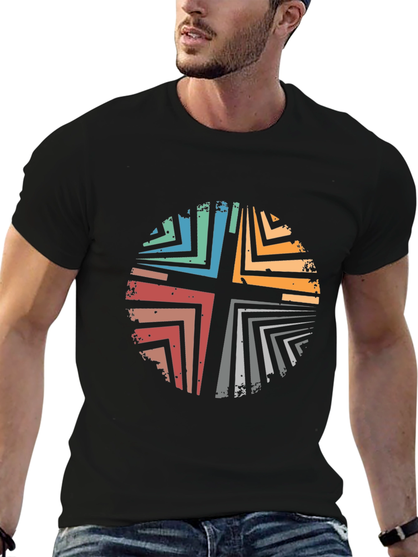 Retro Cross Graphic Black T-Shirt