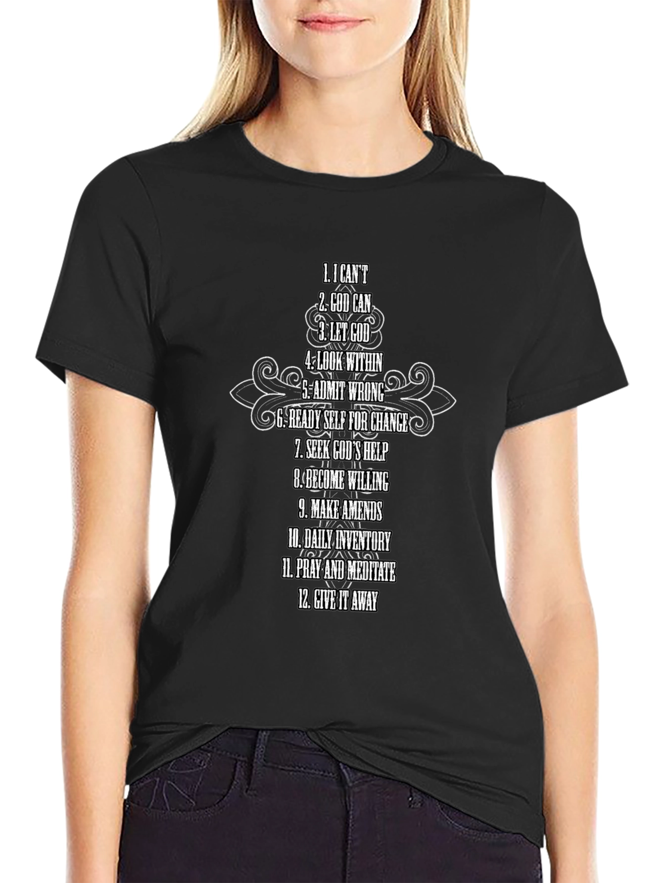 12 Steps Christian Black T-Shirt