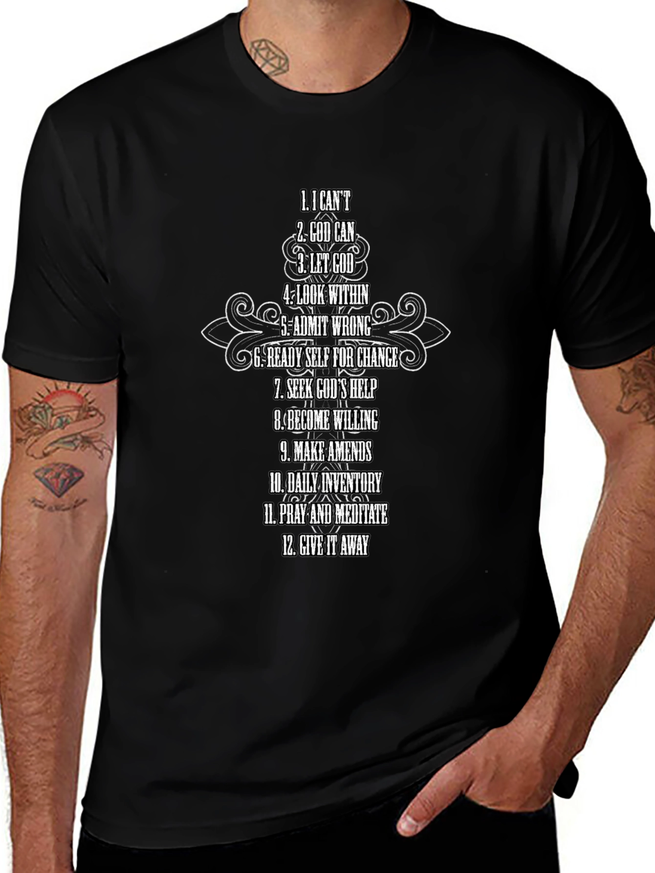 12 Steps Christian Black T-Shirt
