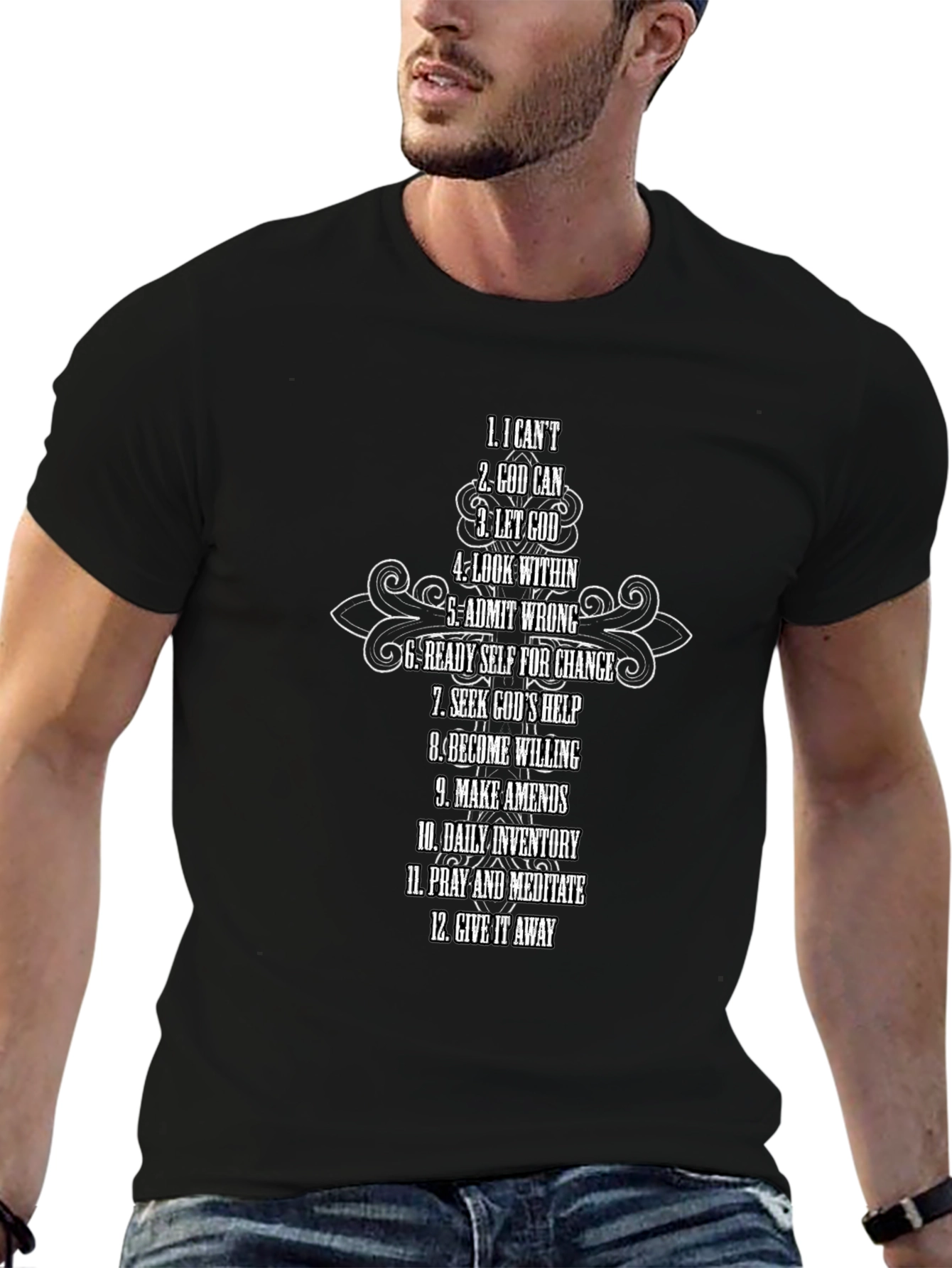 12 Steps Christian Black T-Shirt