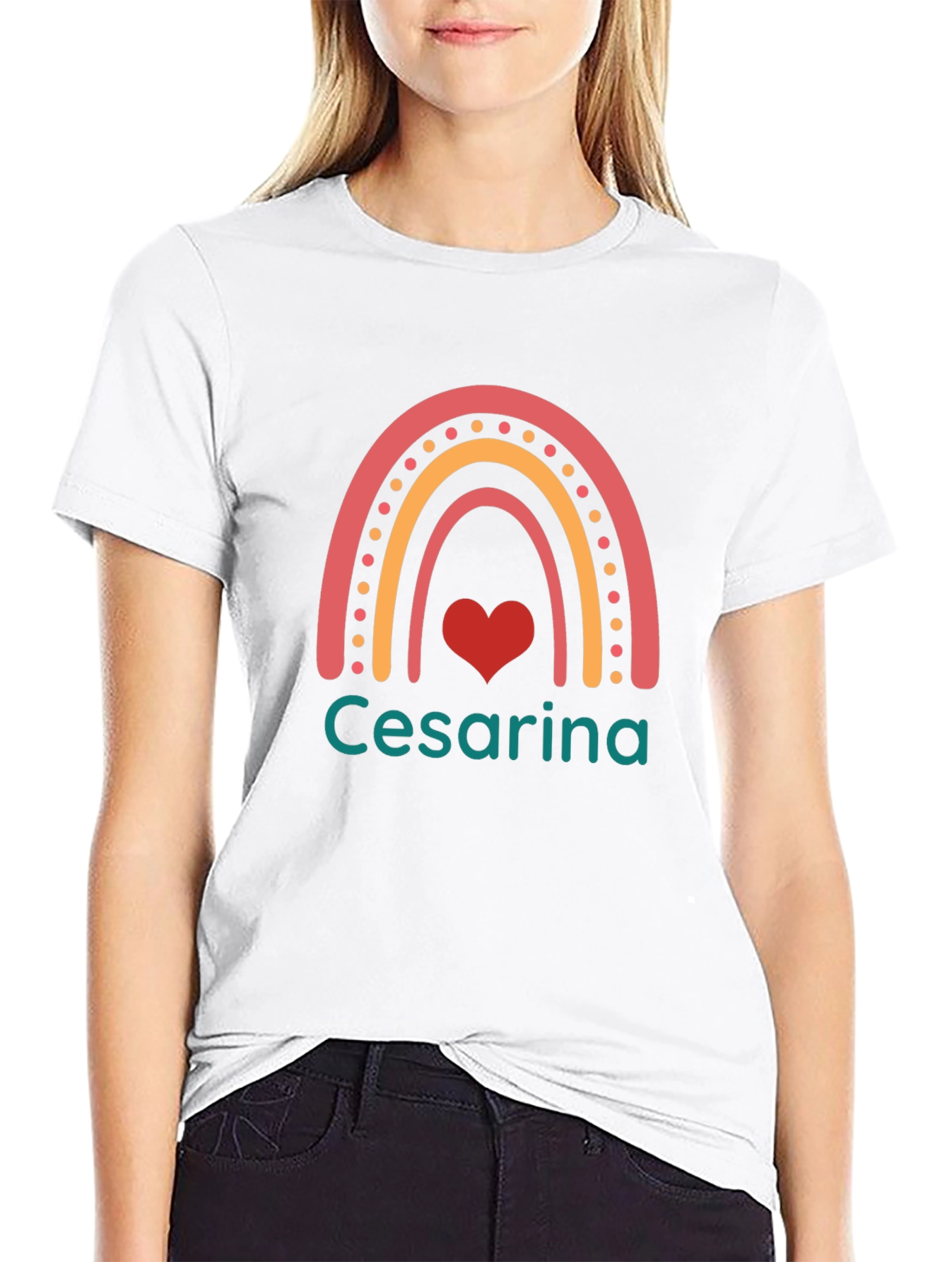 Cesarina Rainbow Heart Black T-Shirt