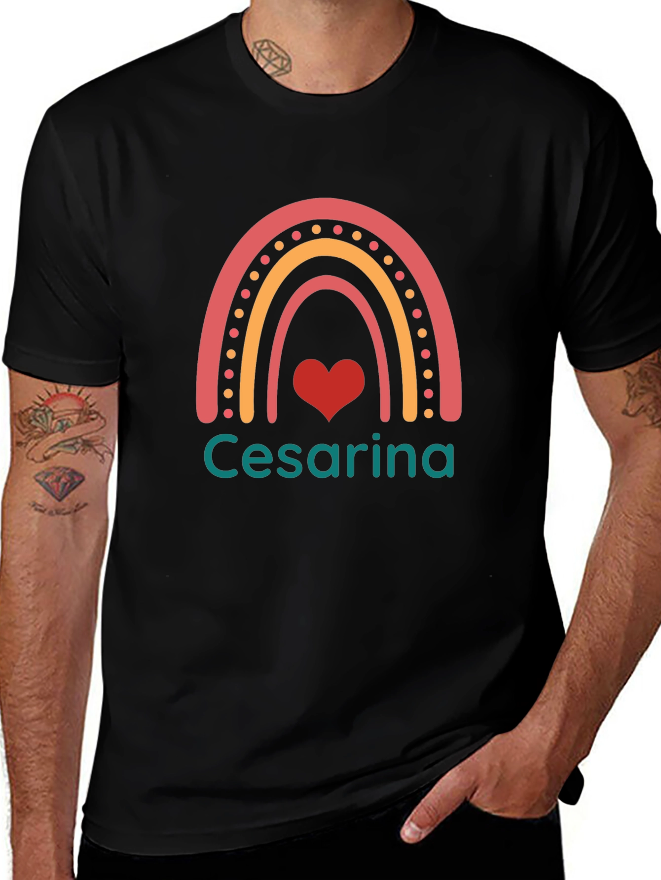 Cesarina Rainbow Heart Black T-Shirt