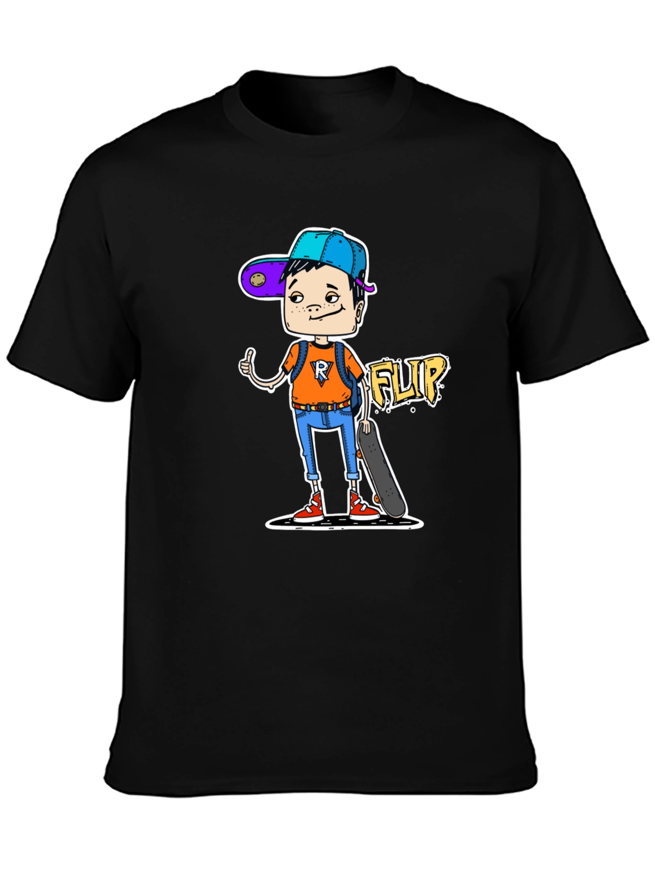 Cartoon Skater Graphic T-Shirt - Black