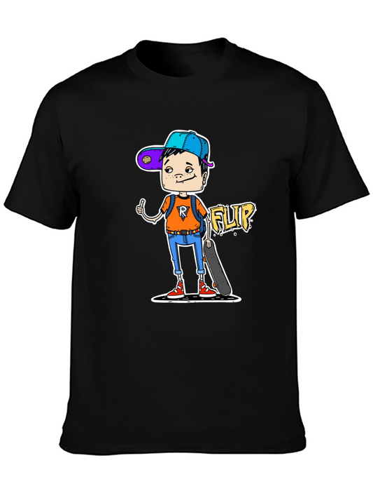 Cartoon Skater Graphic T-Shirt - Black