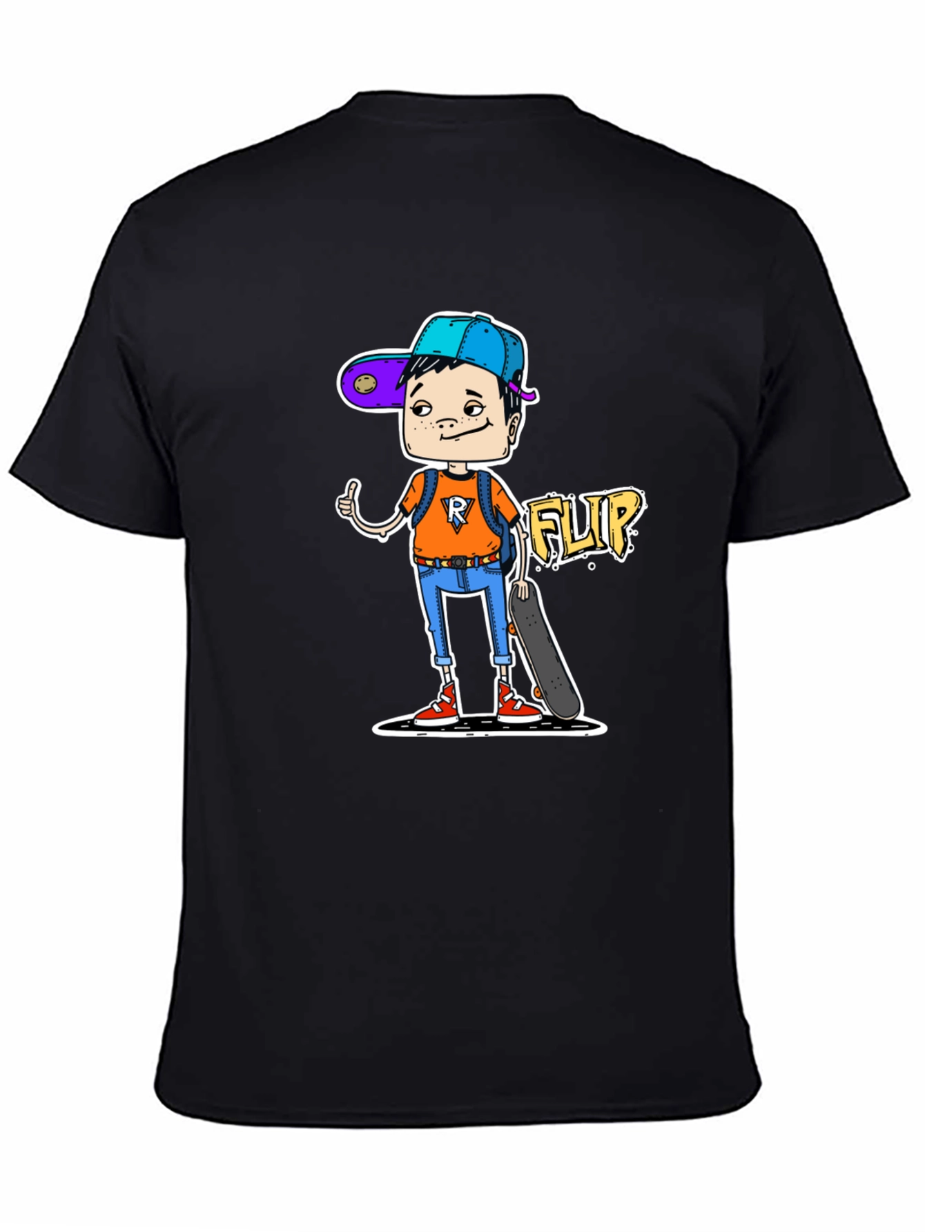 Cartoon Skater Graphic T-Shirt - Black