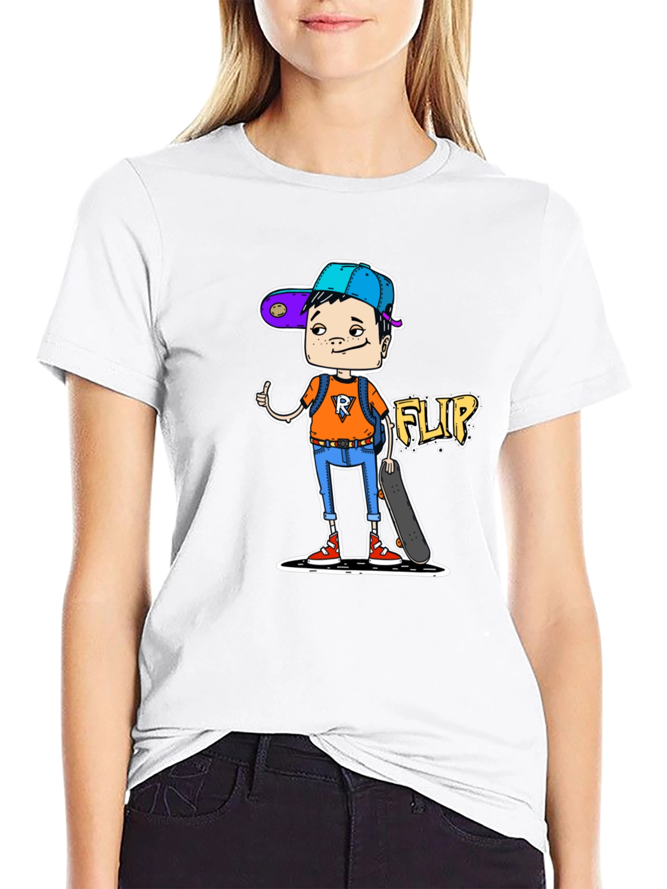 Cartoon Skater Graphic T-Shirt - Black