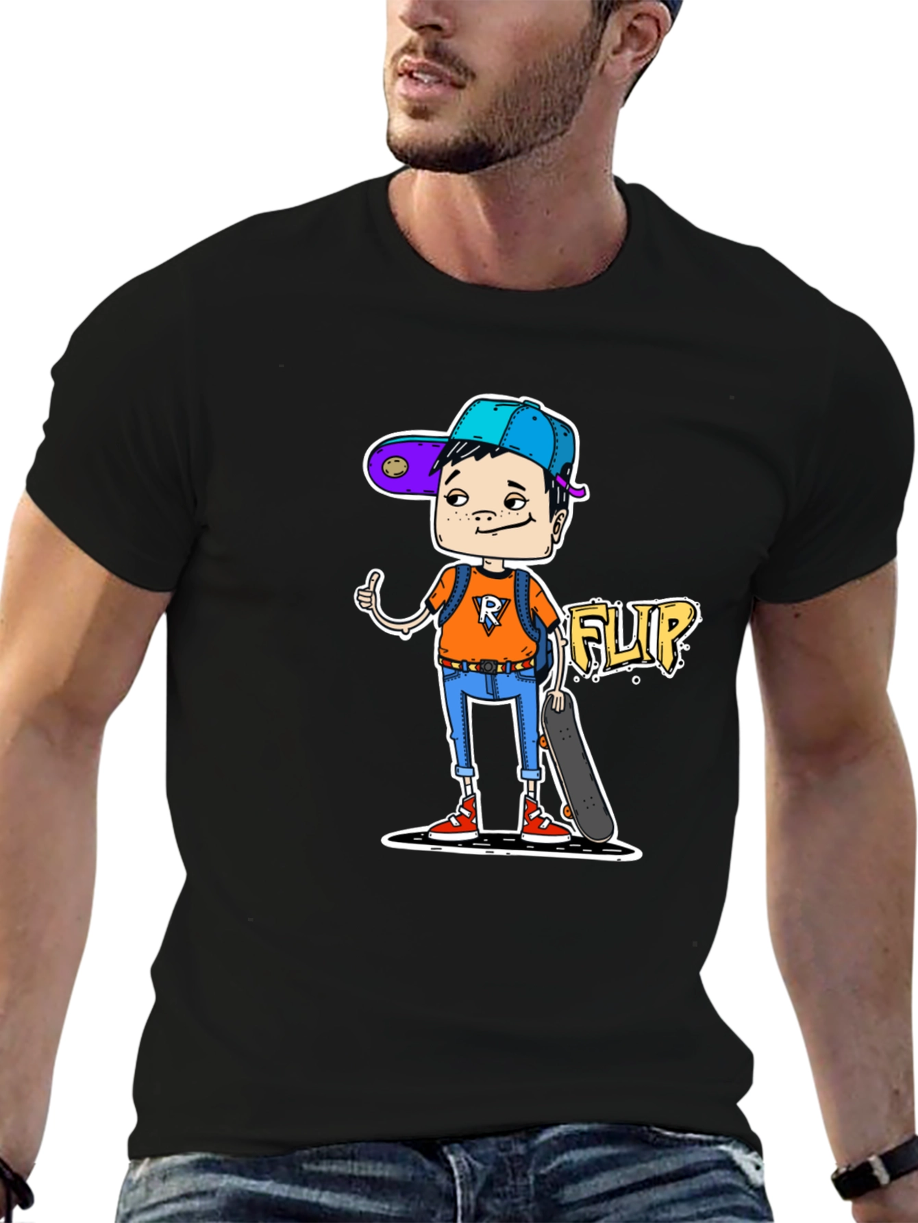 Cartoon Skater Graphic T-Shirt - Black