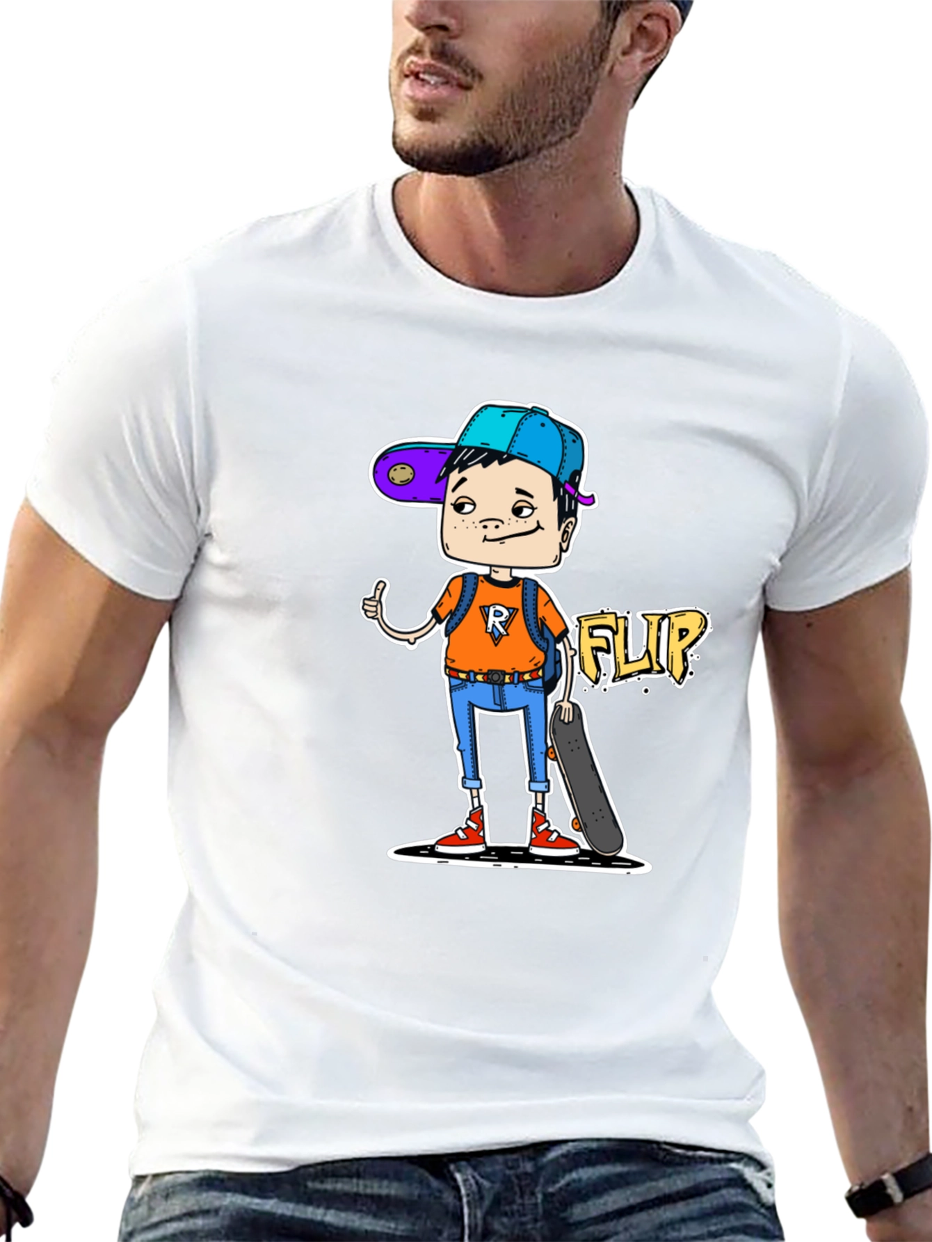 Cartoon Skater Graphic T-Shirt - Black