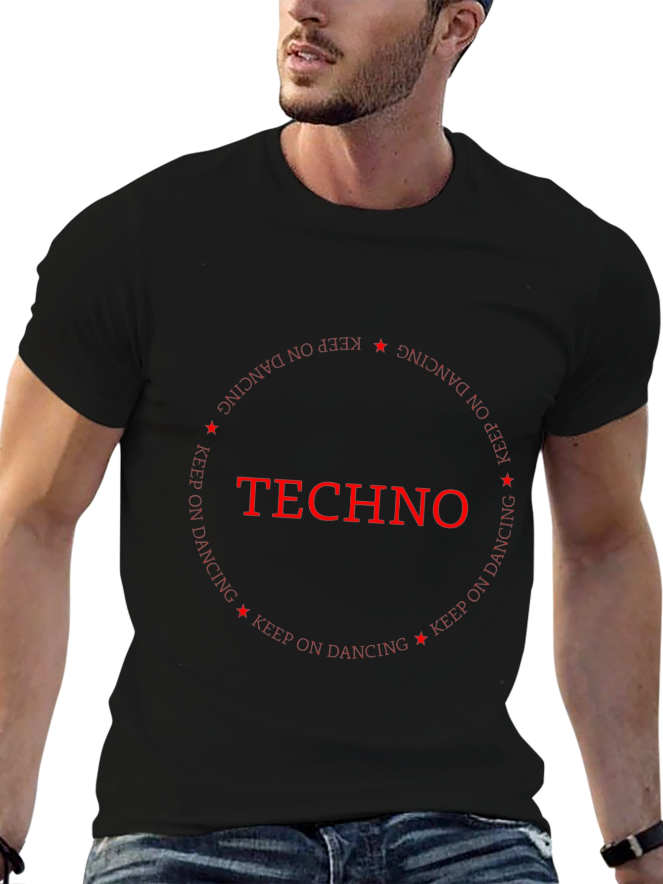 Techno Music Black T-Shirt Keep on Dancing Design