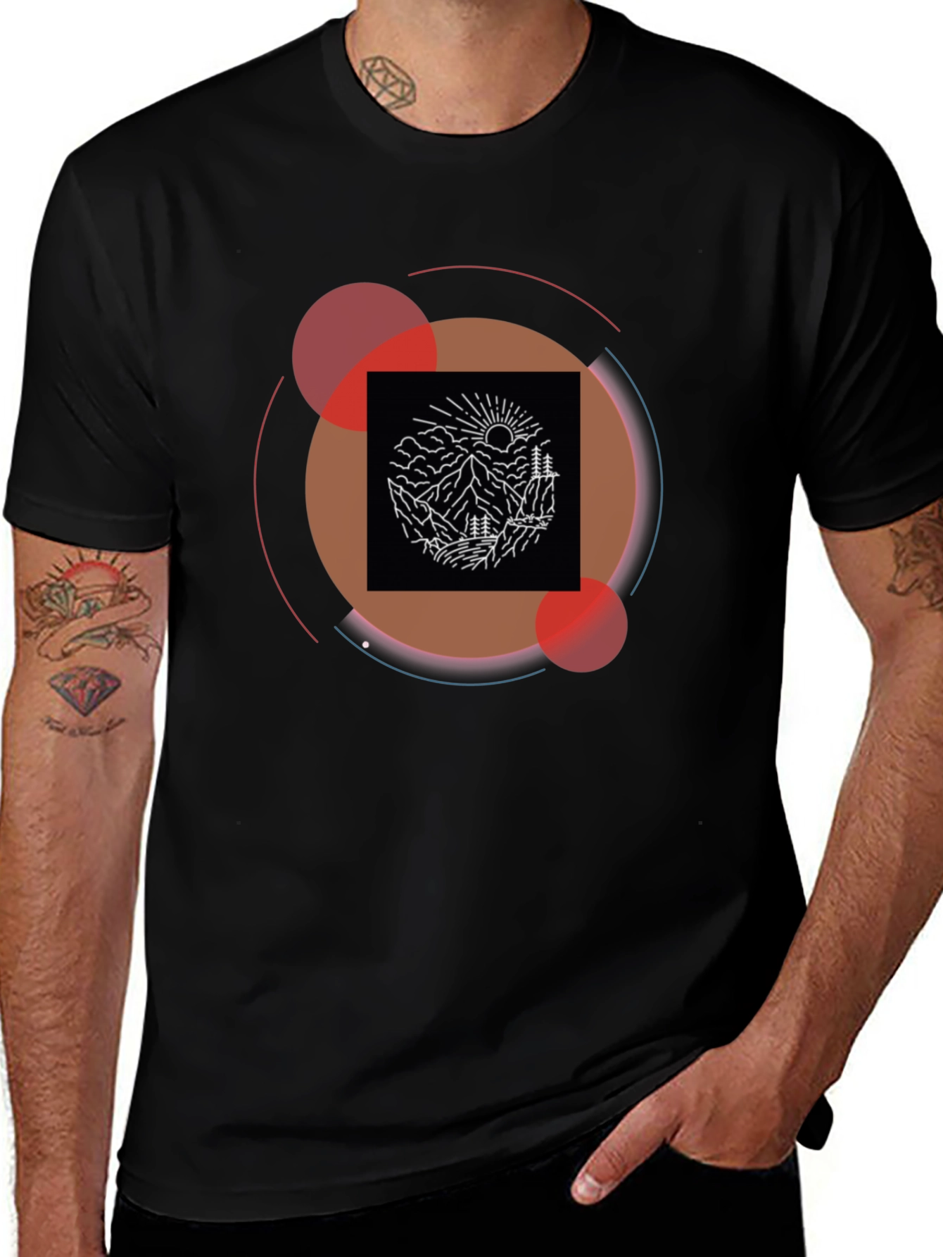 Mountain Graphic Black Tee | Modern Geometric Design