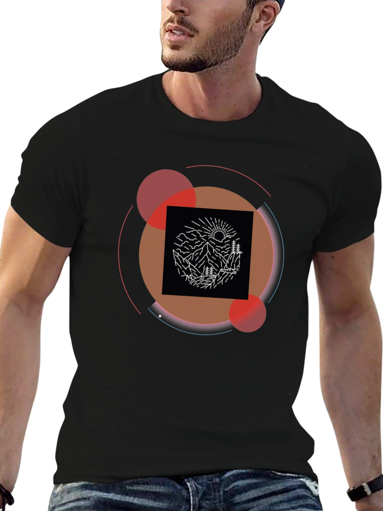 Mountain Graphic Black Tee | Modern Geometric Design