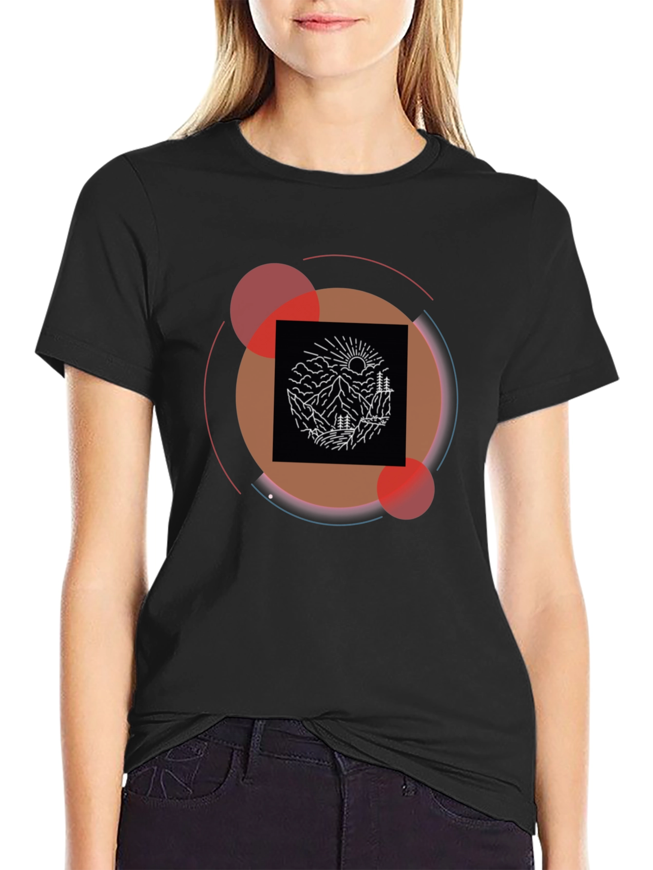 Mountain Graphic Black Tee | Modern Geometric Design