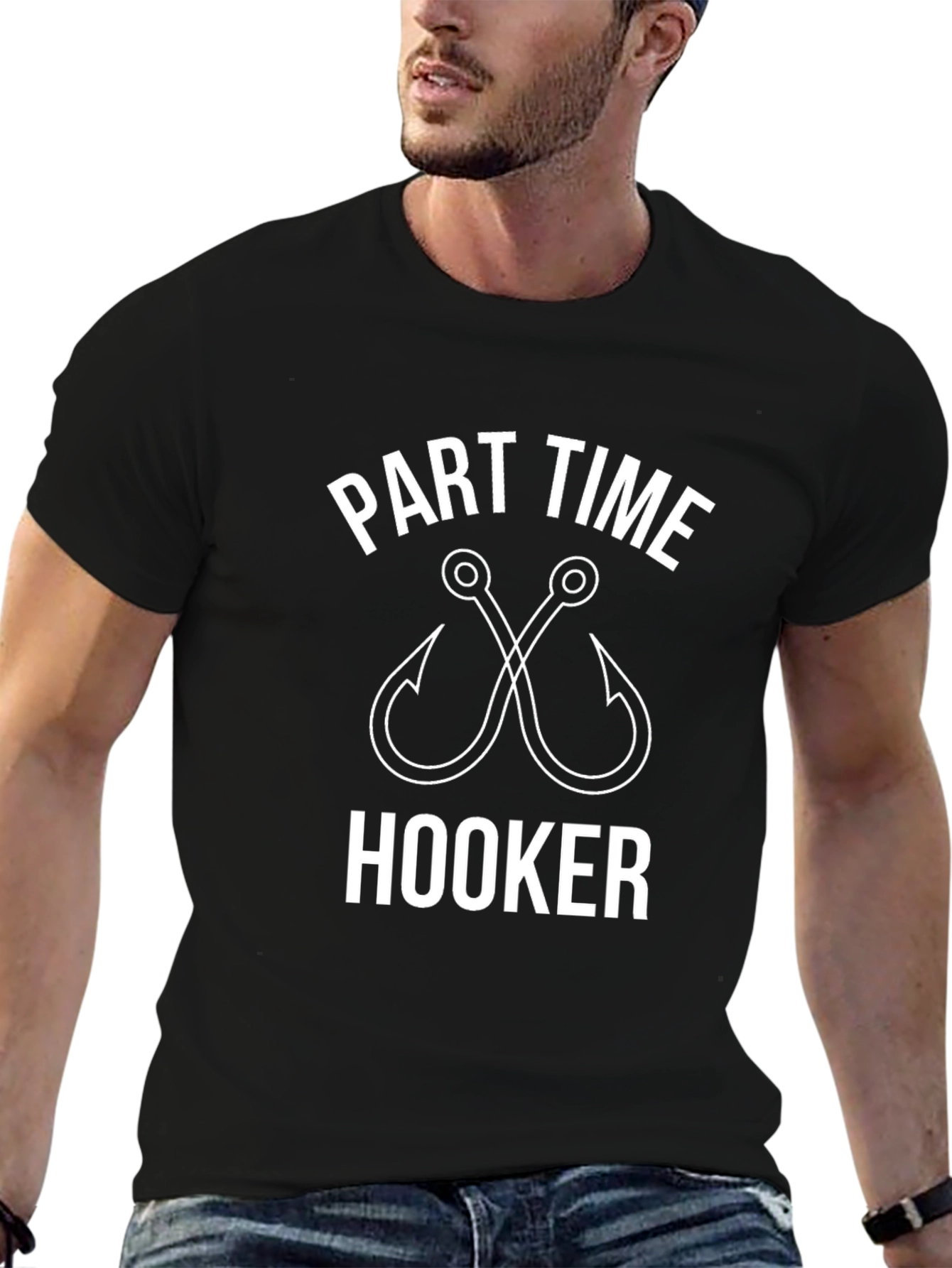 Part Time Hooker Fishing T-Shirt Black Novelty Tee