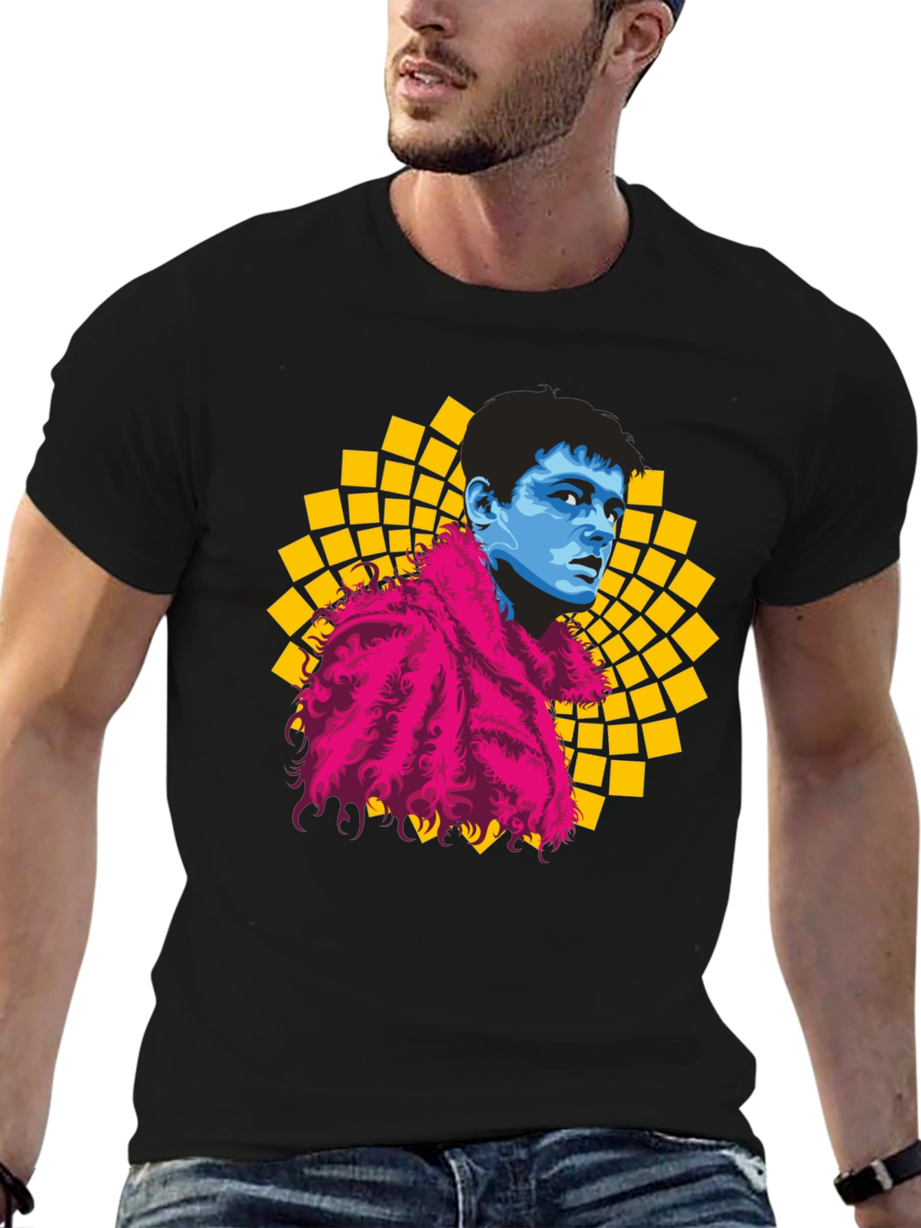 Retro Pop Art Graphic Tee - Mens Black T-Shirt