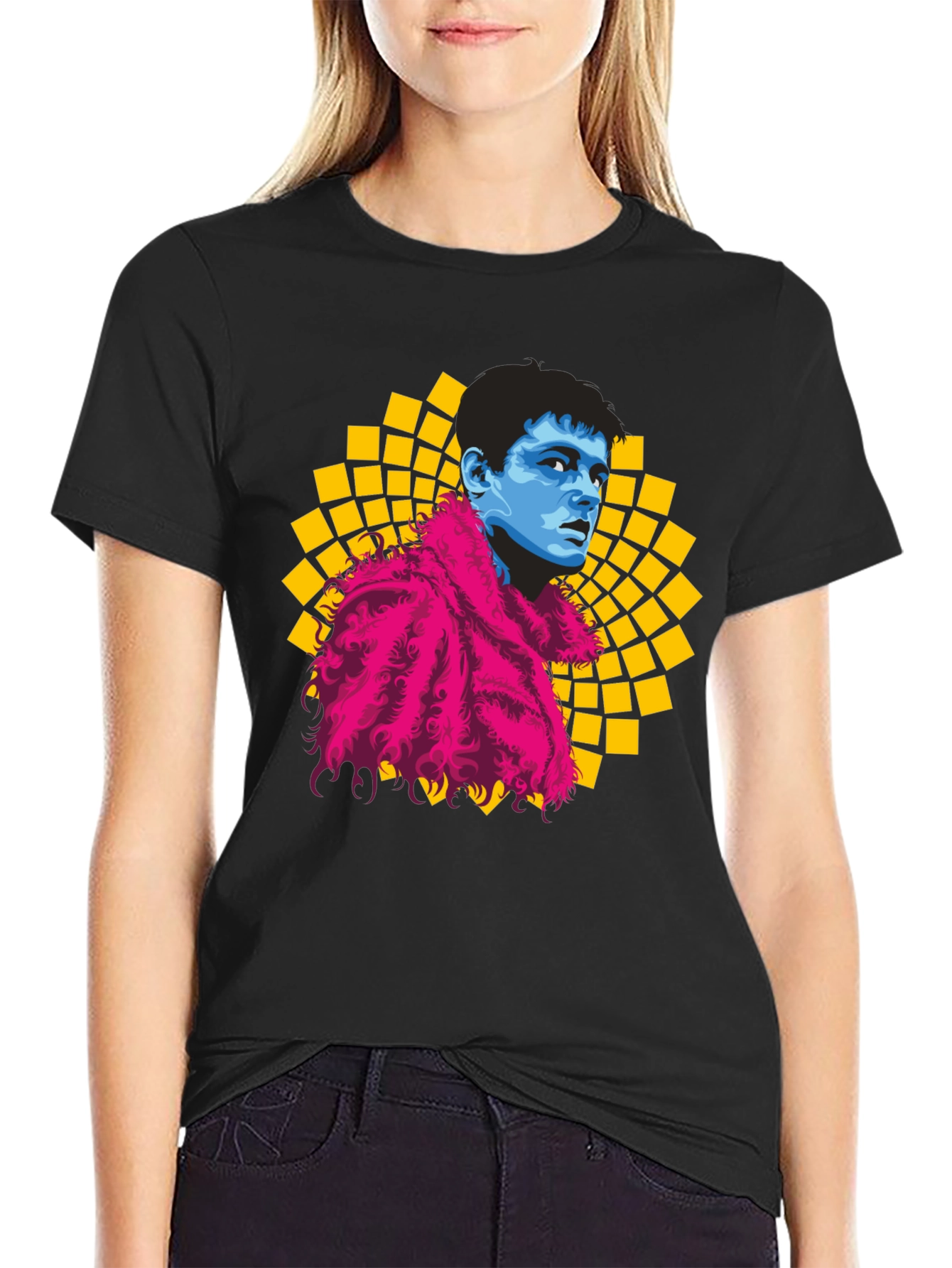 Retro Pop Art Graphic Tee - Mens Black T-Shirt