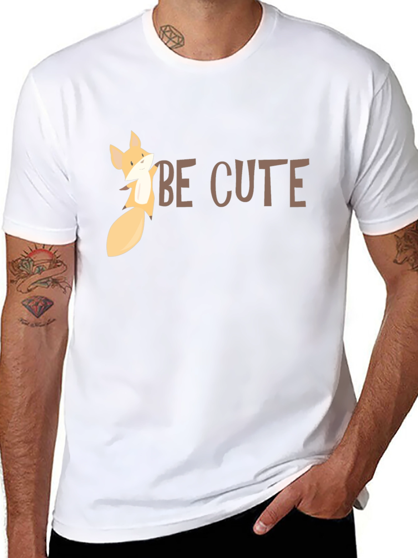 Be Cute Fox Graphic Tee - Black Cotton T-Shirt