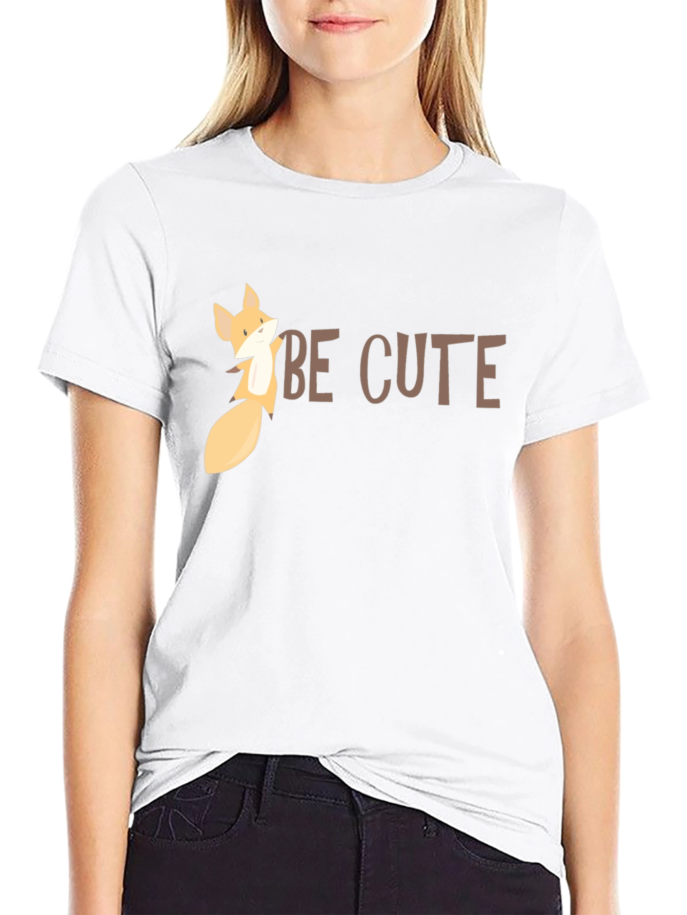 Be Cute Fox Graphic Tee - Black Cotton T-Shirt