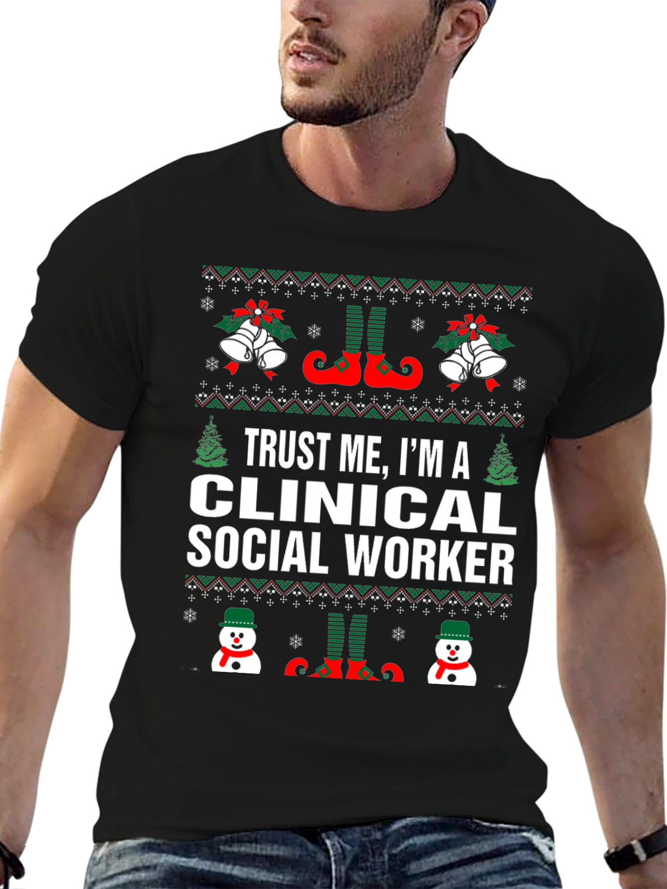 Clinical Social Worker Ugly Christmas T-Shirt