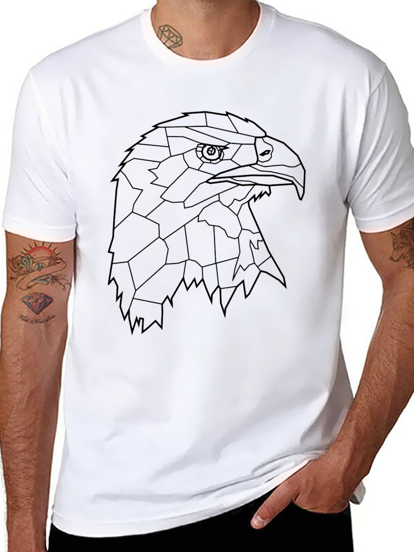 Geometric Eagle Head Black T-Shirt