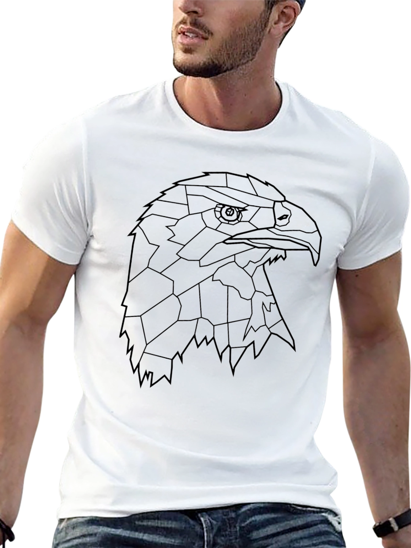 Geometric Eagle Head Black T-Shirt