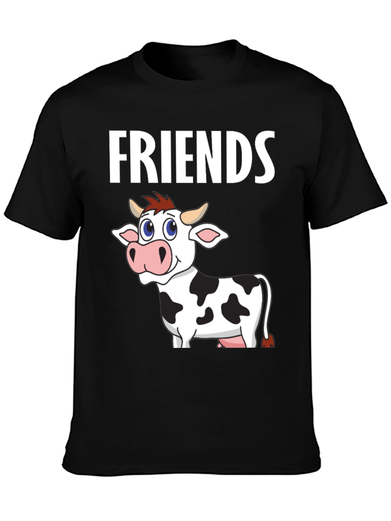 Cow Friends Graphic Tee -  Black Crew Neck T-Shirt