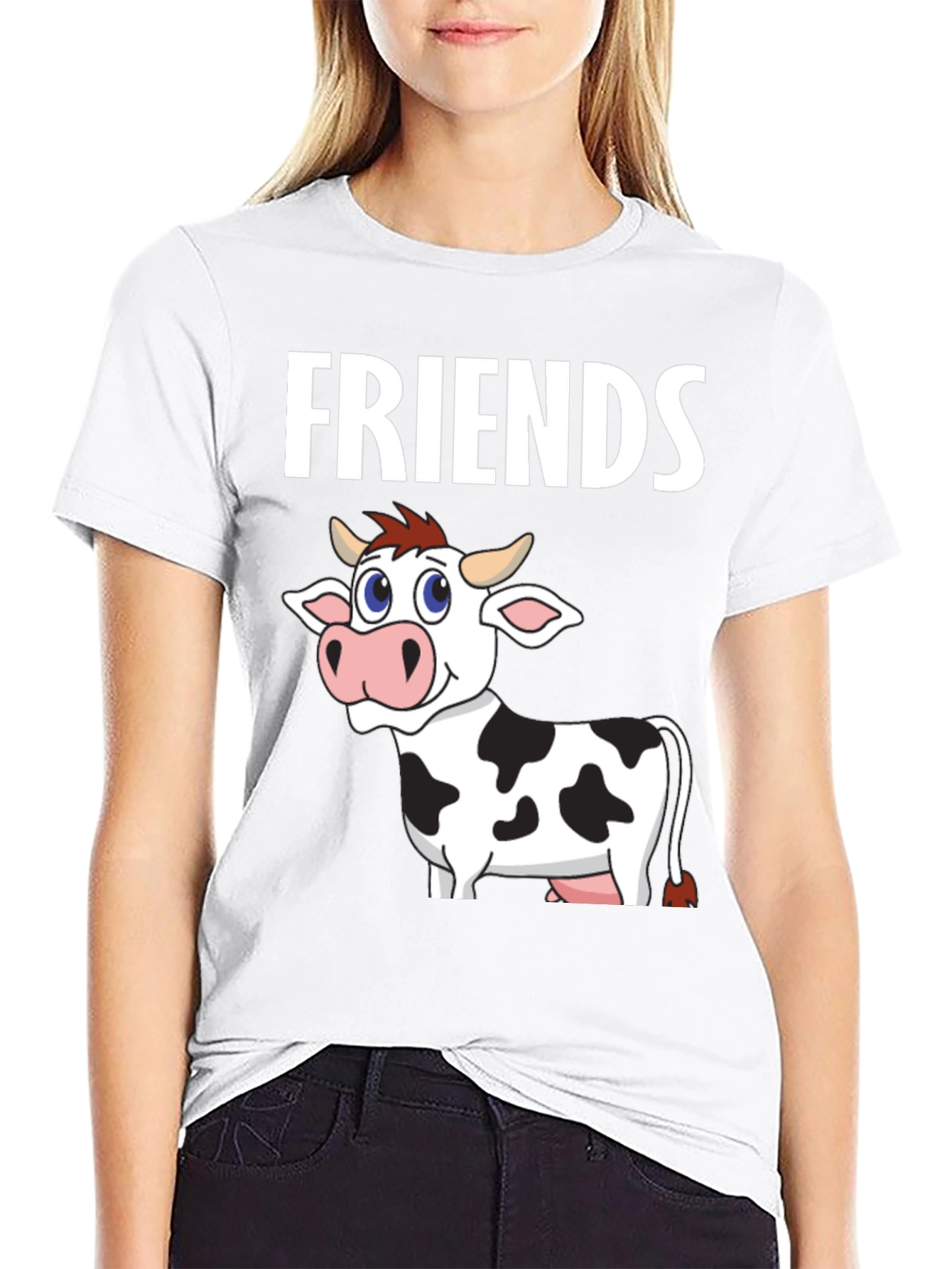 Cow Friends Graphic Tee -  Black Crew Neck T-Shirt