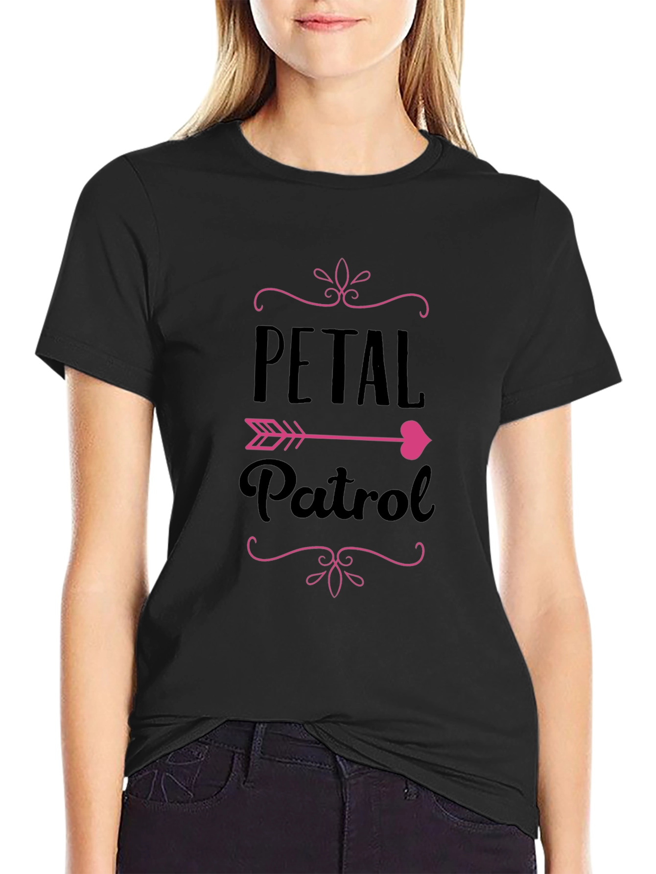 Petal Patrol Graphic Tee - Black Crew Neck T-Shirt