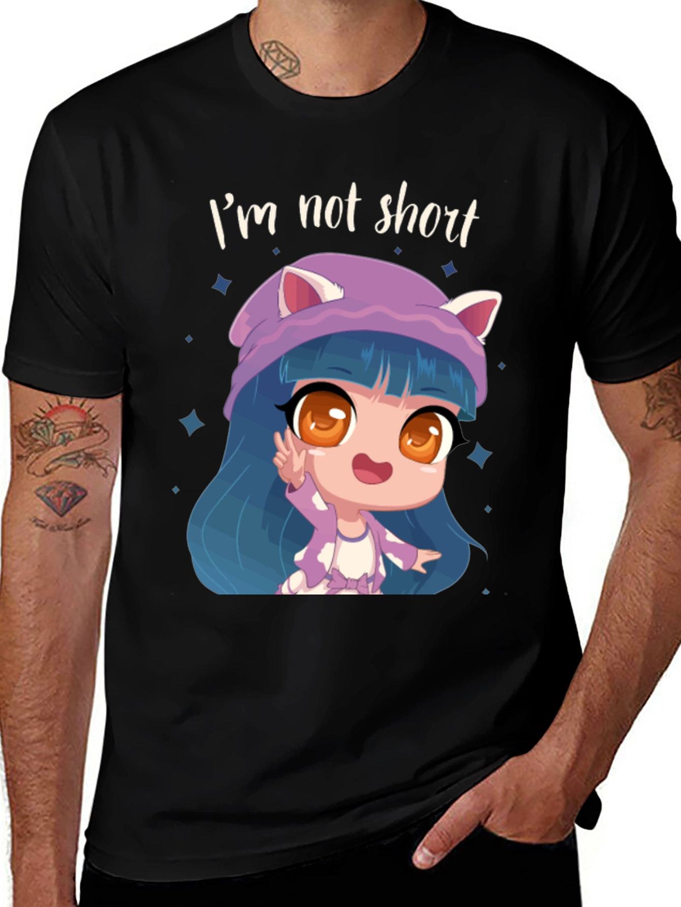 Im Not Short Cartoon Girl Graphic T-Shirt