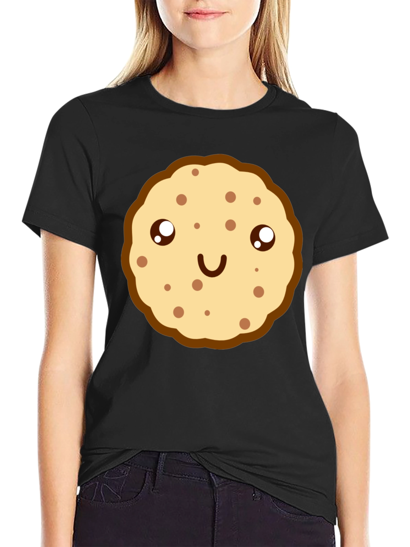 Cute Cookie Graphic Black T-Shirt