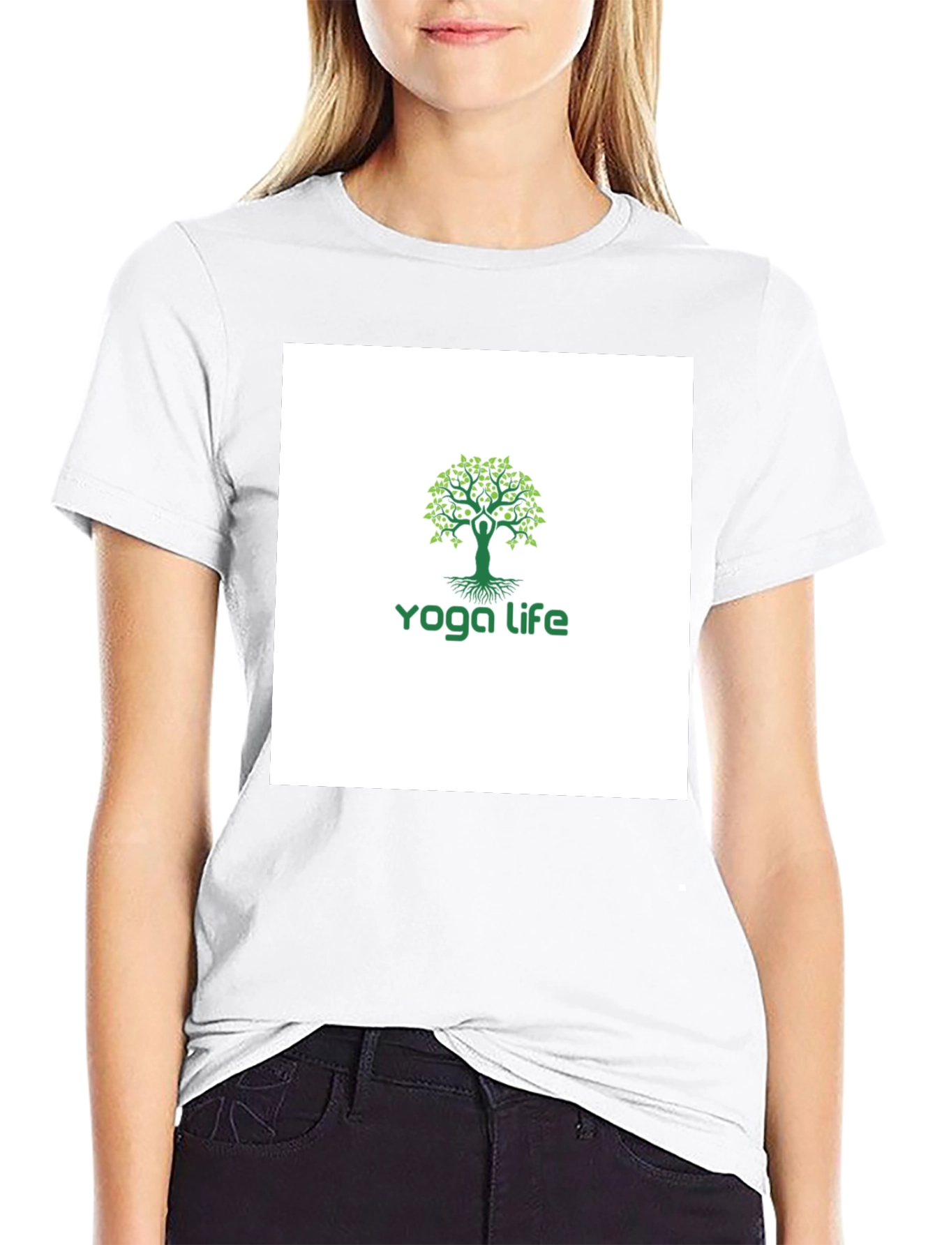 Yoga Life Tree T-Shirt - Black Cotton