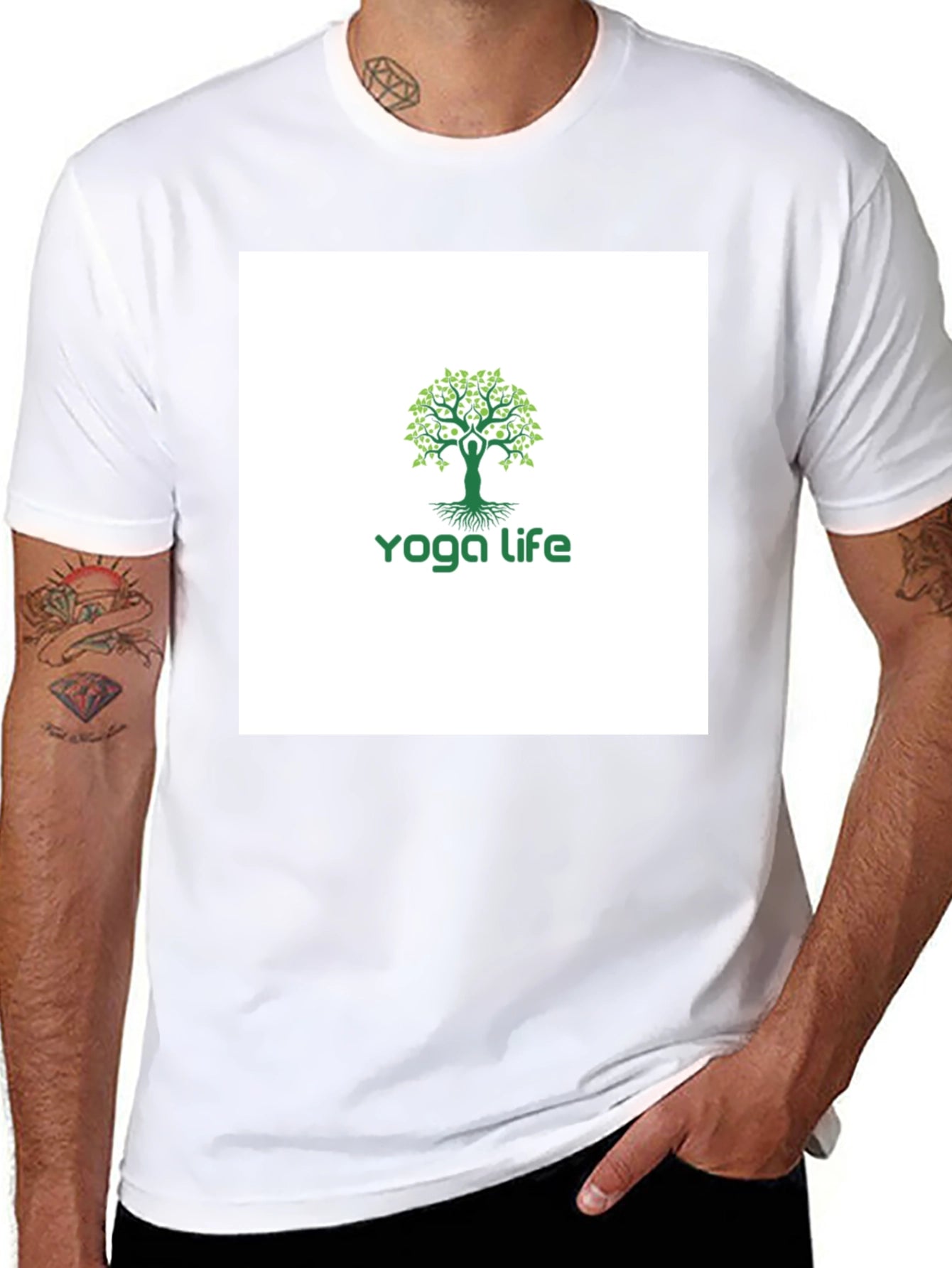 Yoga Life Tree T-Shirt - Black Cotton