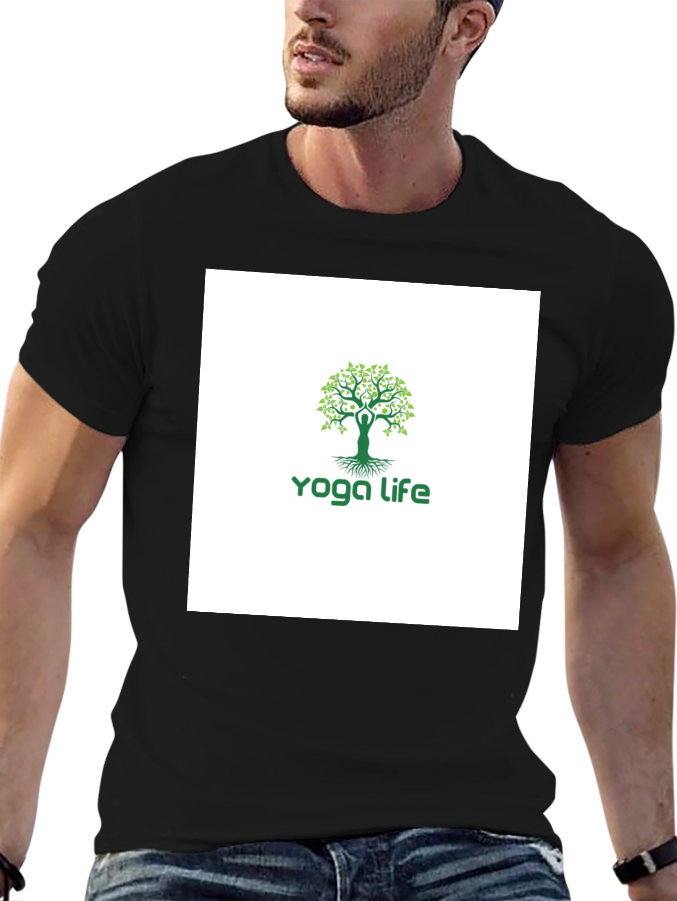 Yoga Life Tree T-Shirt - Black Cotton
