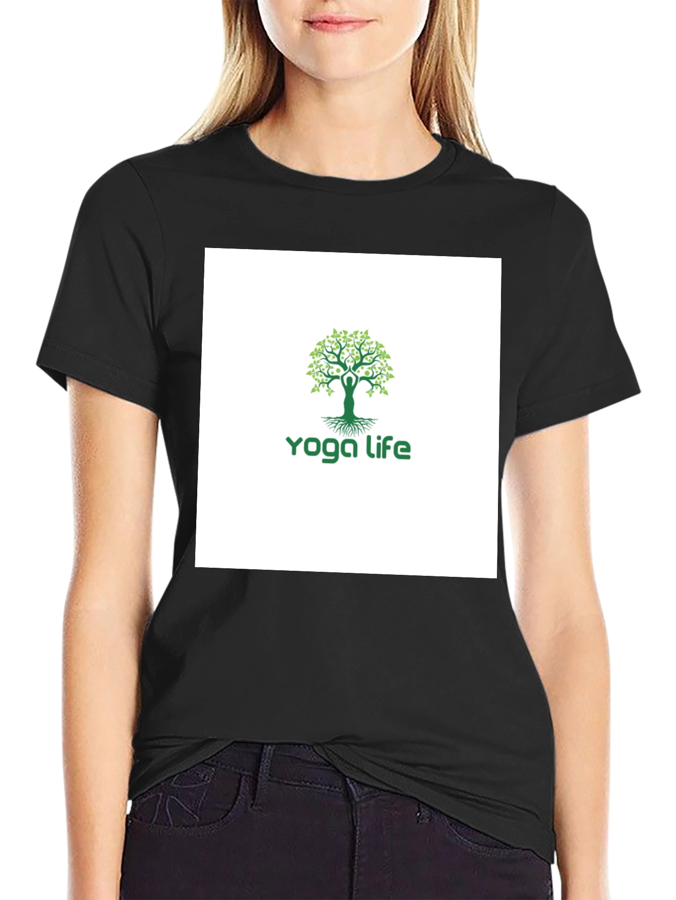 Yoga Life Tree T-Shirt - Black Cotton