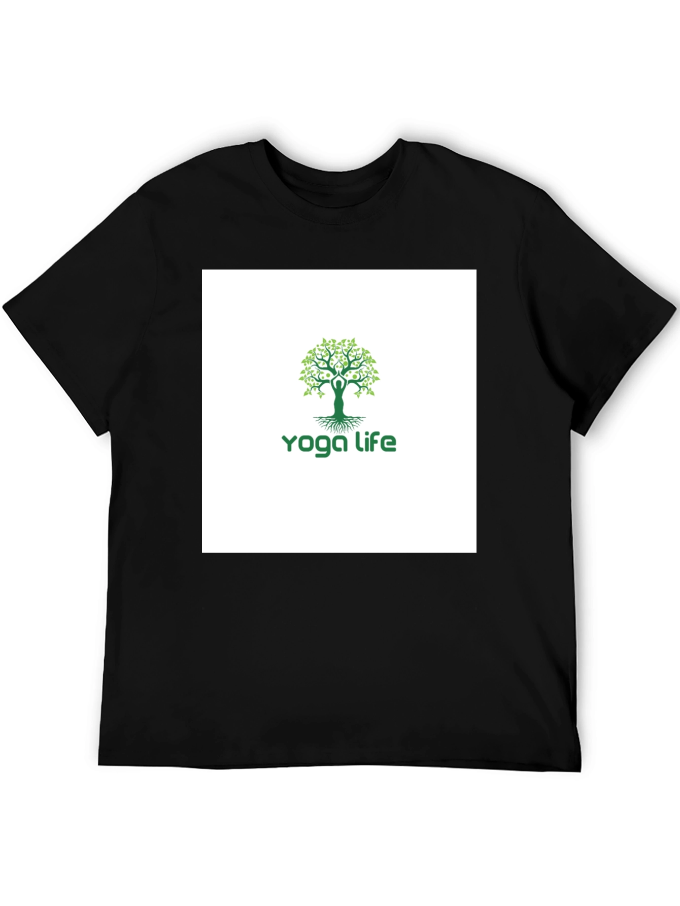 Yoga Life Tree T-Shirt - Black Cotton